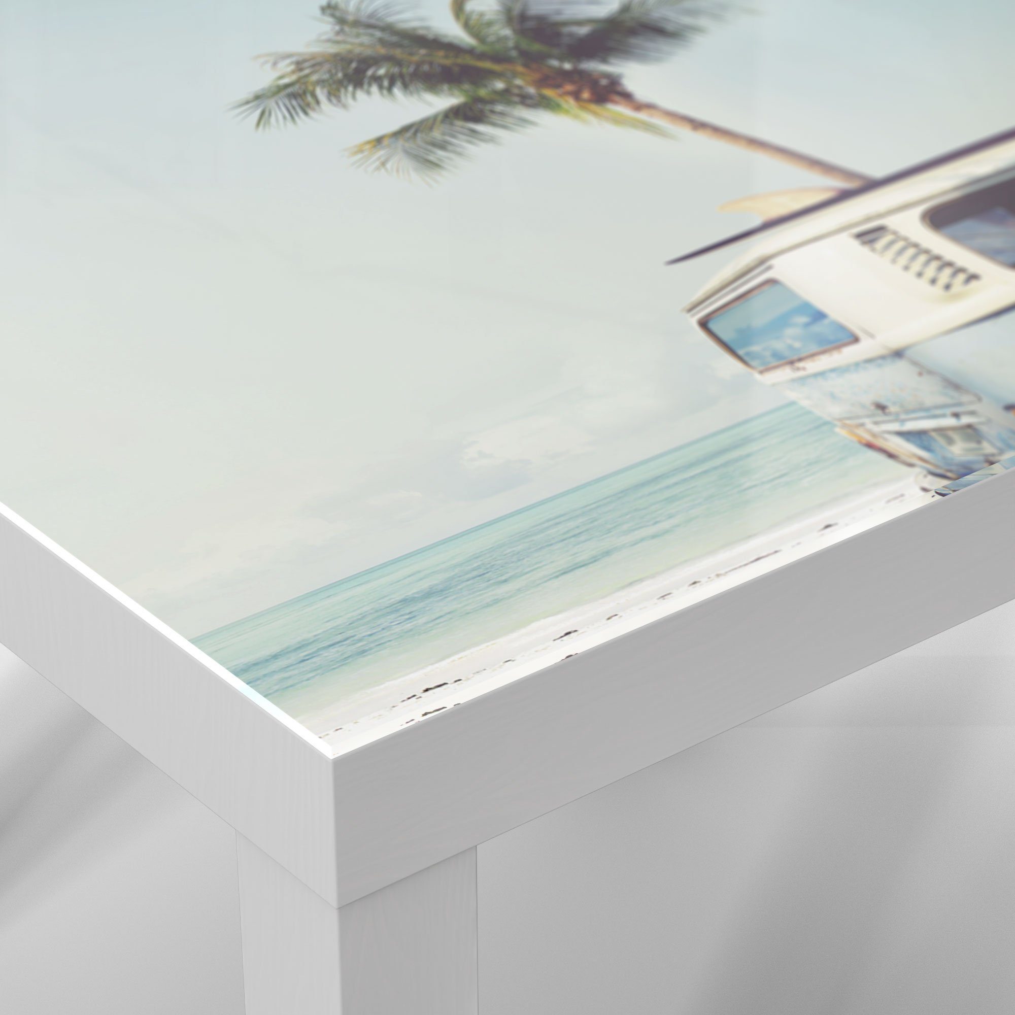 DEQORI Couchtisch 'Surfer-Bulli Glastisch modern Beistelltisch Glas am Strand', Weiß