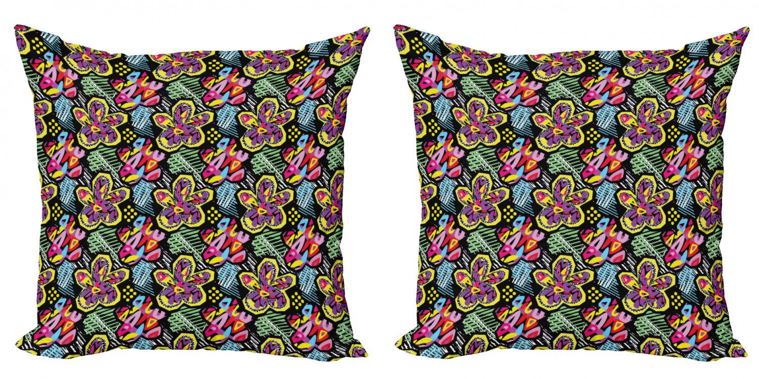 Kissenbezüge Modern Accent Doppelseitiger Digitaldruck, Abakuhaus (2 Stück), Gekritzel Leuchtende Blumen