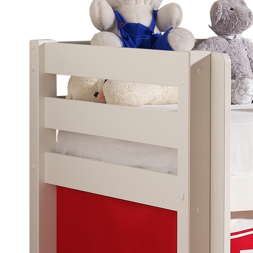 Lomadox Hochbett PINOO-12 Zirkus in Kiefer massiv weiß lackiert 210/114/106 cm