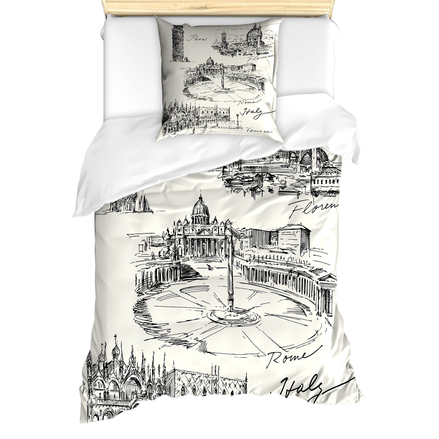 Abakuhaus Bettwäsche Milbensicher Allergiker geeignet mit Kissenbezug, Microfaser, Skizzieren Italienische Sehenswürdigkeiten Reisen