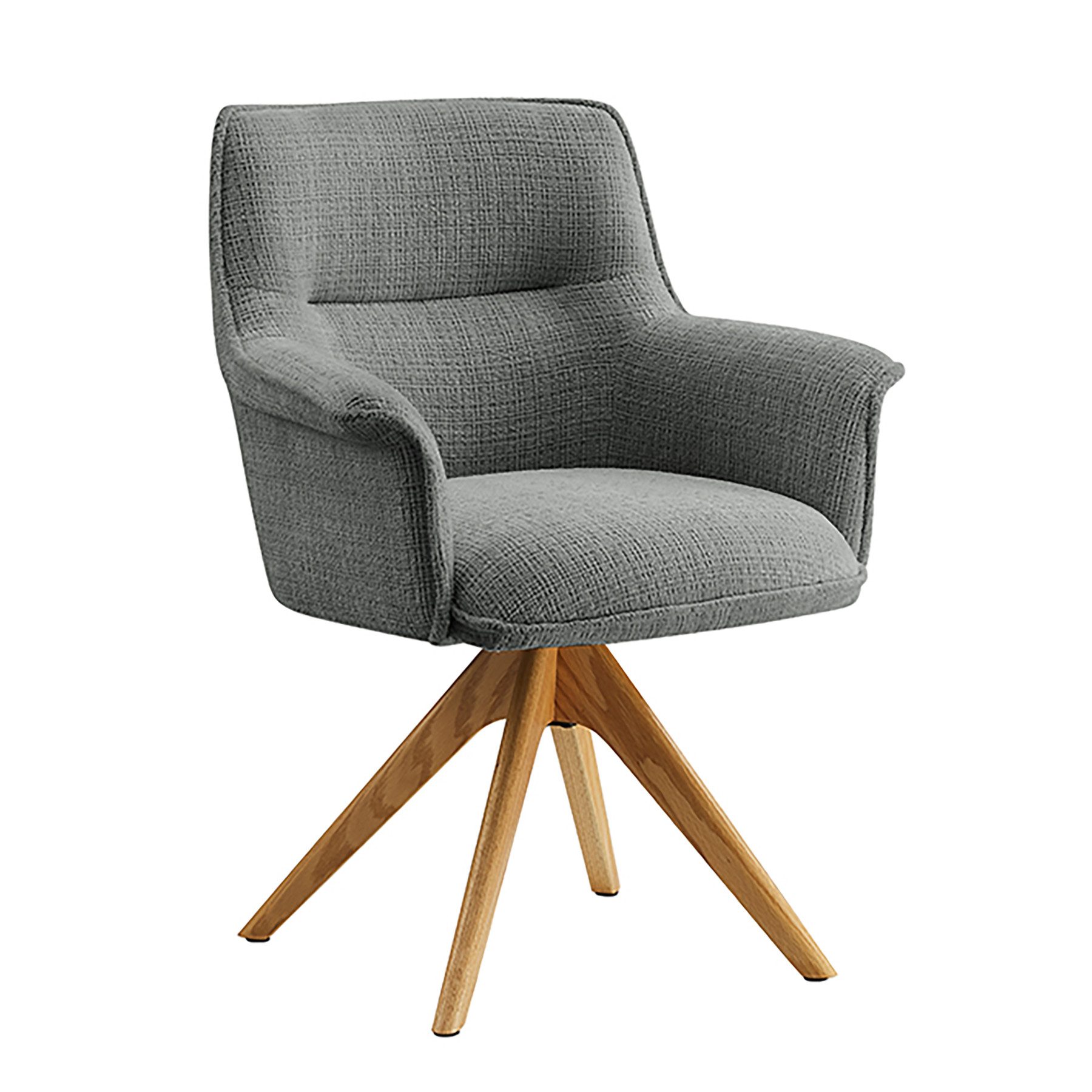 riess-ambiente Drehstuhl LE GRAND grau / natur - Chenille, Eiche, Massivholz, mit Armlehnen (Einzelartikel, 1 St), drehbarer Esstischstuhl - ideal für Ess-, Arbeits-, Wohnzimmer & Büro