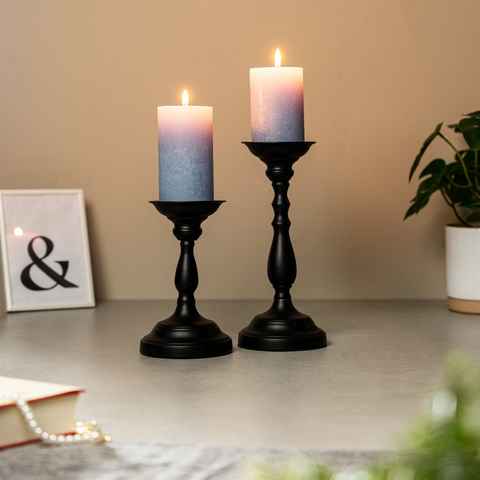 bremermann Kerzenhalter 2er-Set Kerzenhalter 2in1, Kerzenleuchter, vintage, Metall, schwarz