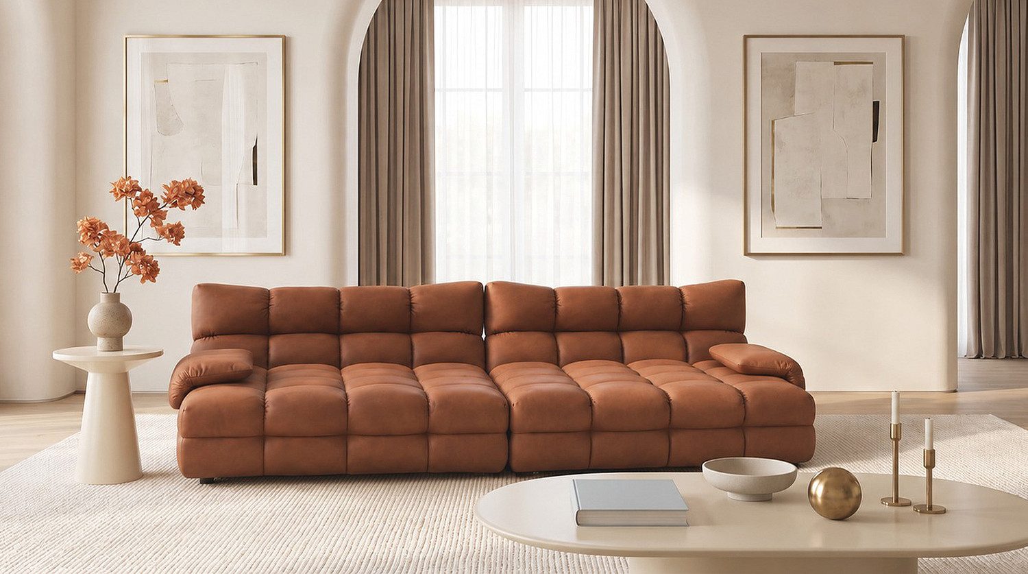 KAWOLA Big-Sofa AMIA, Big Sofa Lederfaserstoff cognac