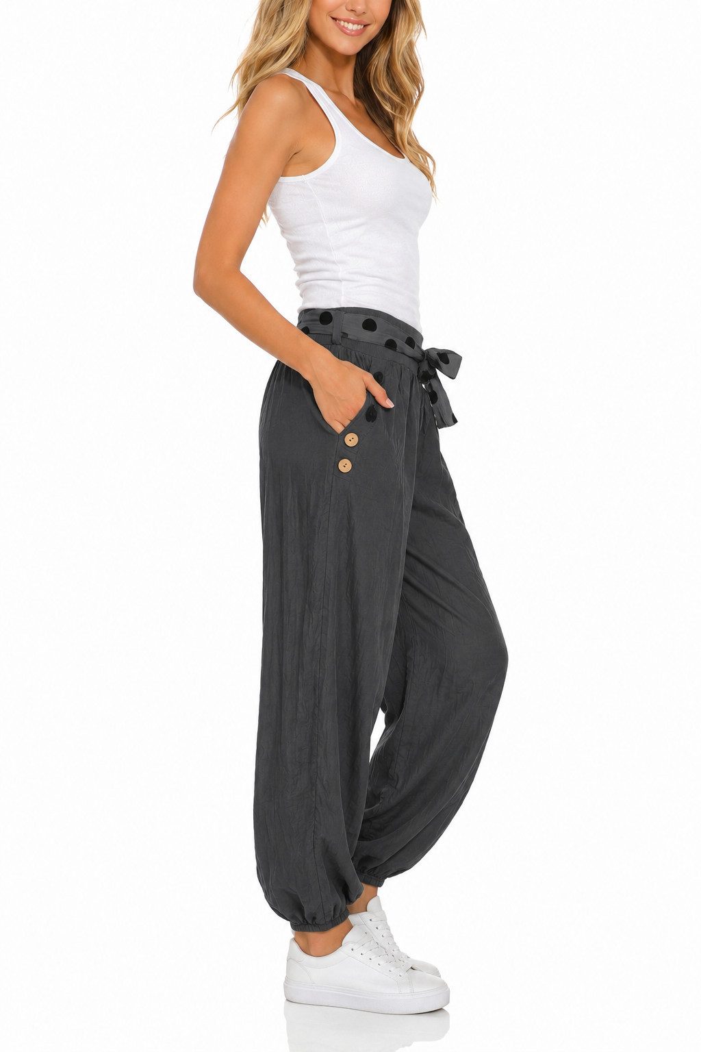 Mississhop Haremshose Leichte Baumwollhose einfarbige Hose Sommerhose Aladinhose M. 270 in Unifarbe – Bild 4 von 5
