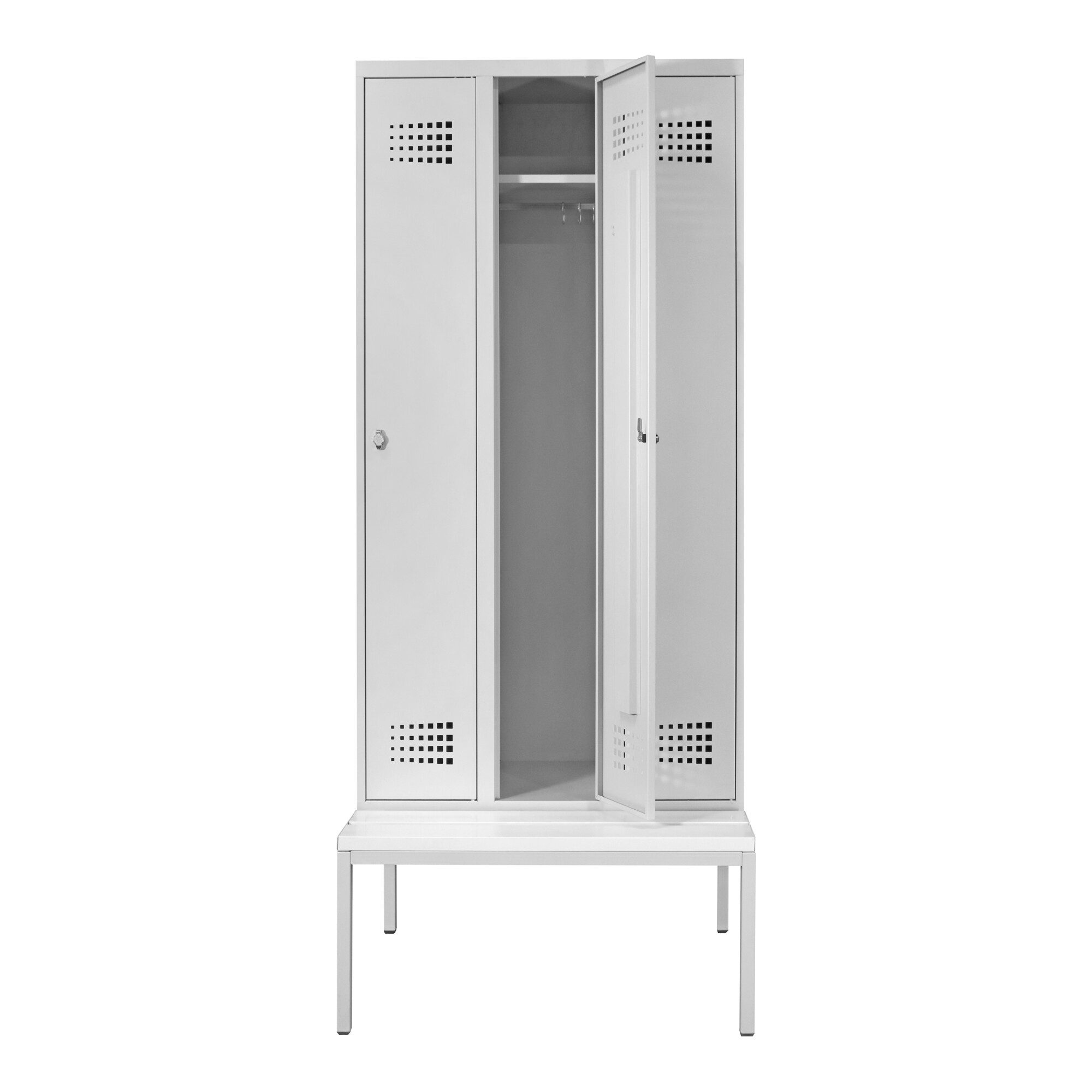 Stier Garderobenschrank STIER Garderobenspind Premium mit Sitzbankuntergestell 3 Abteile Drehr