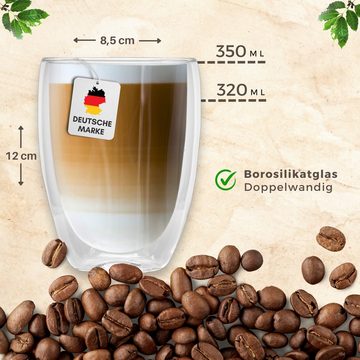 LAPRESO Latte-Macchiato-Glas doppelwandige Kaffeegläser Tee Thermogläser Borosilikatglas [350ml], Borosilikatglas, 6-teilig