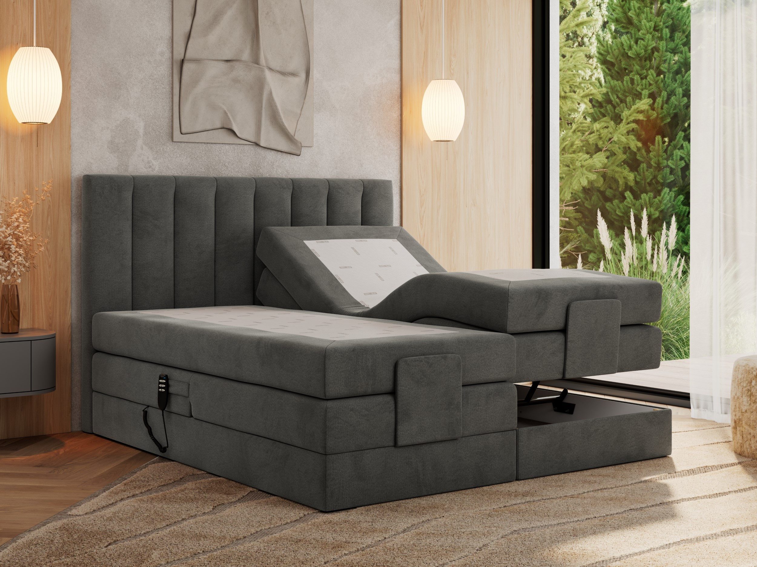 MKS MÖBEL Boxspringbett COMFORTO (Set, Packung, Multipocket-Matratzen, T30-Schaum, Toppper), Doppelbett mit Elektrisch verstellbare, zwei Bettkasten