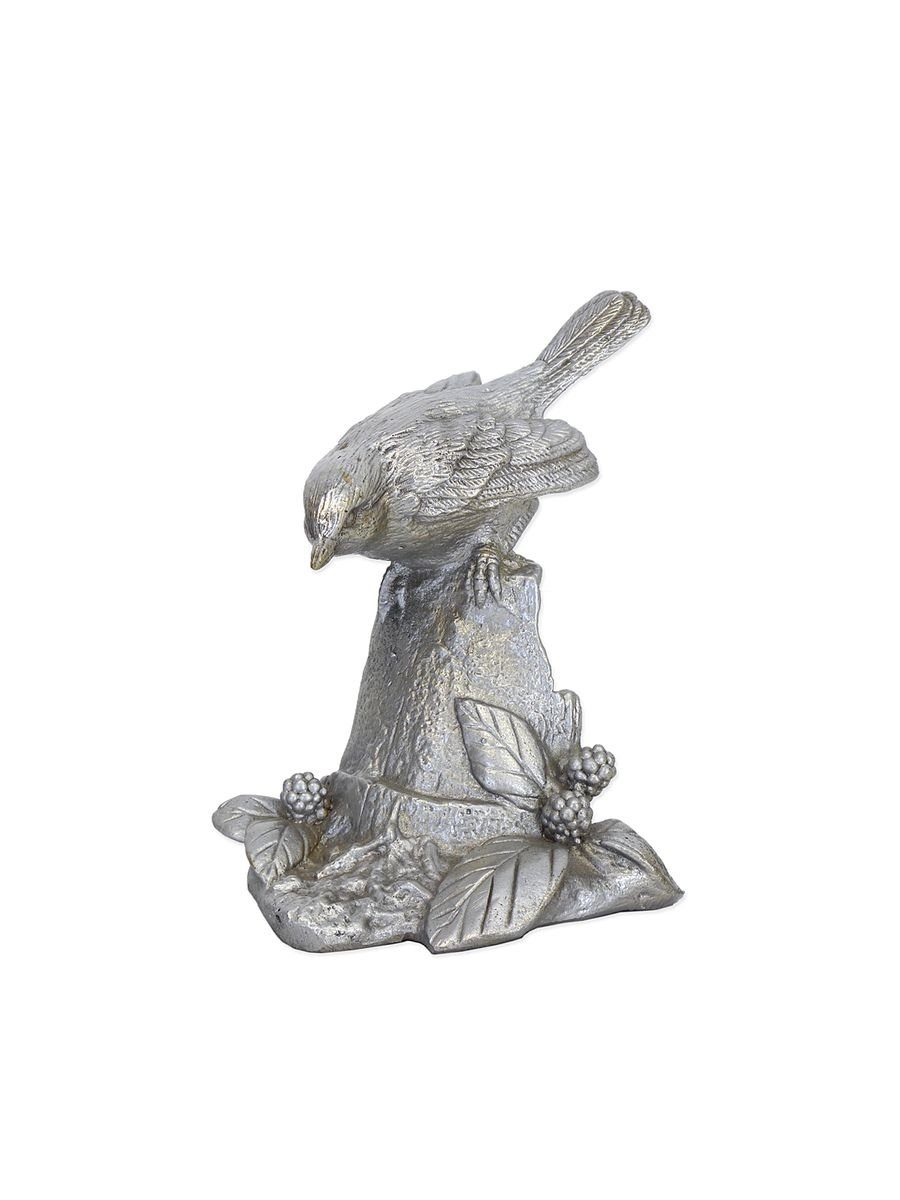 Tierfigur Bronze Figur Vogel vernickelt Gartenvogel Skulptur