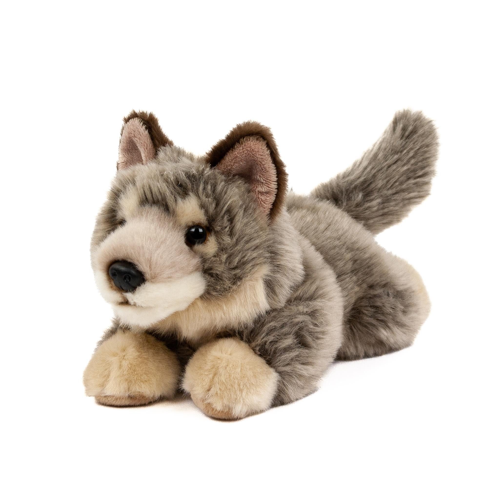 Teddys Rothenburg Kuscheltier Wolf liegend grau/beige 20 cm Plüschwolf Stofftier (Plüschtier, Stoffwolf)