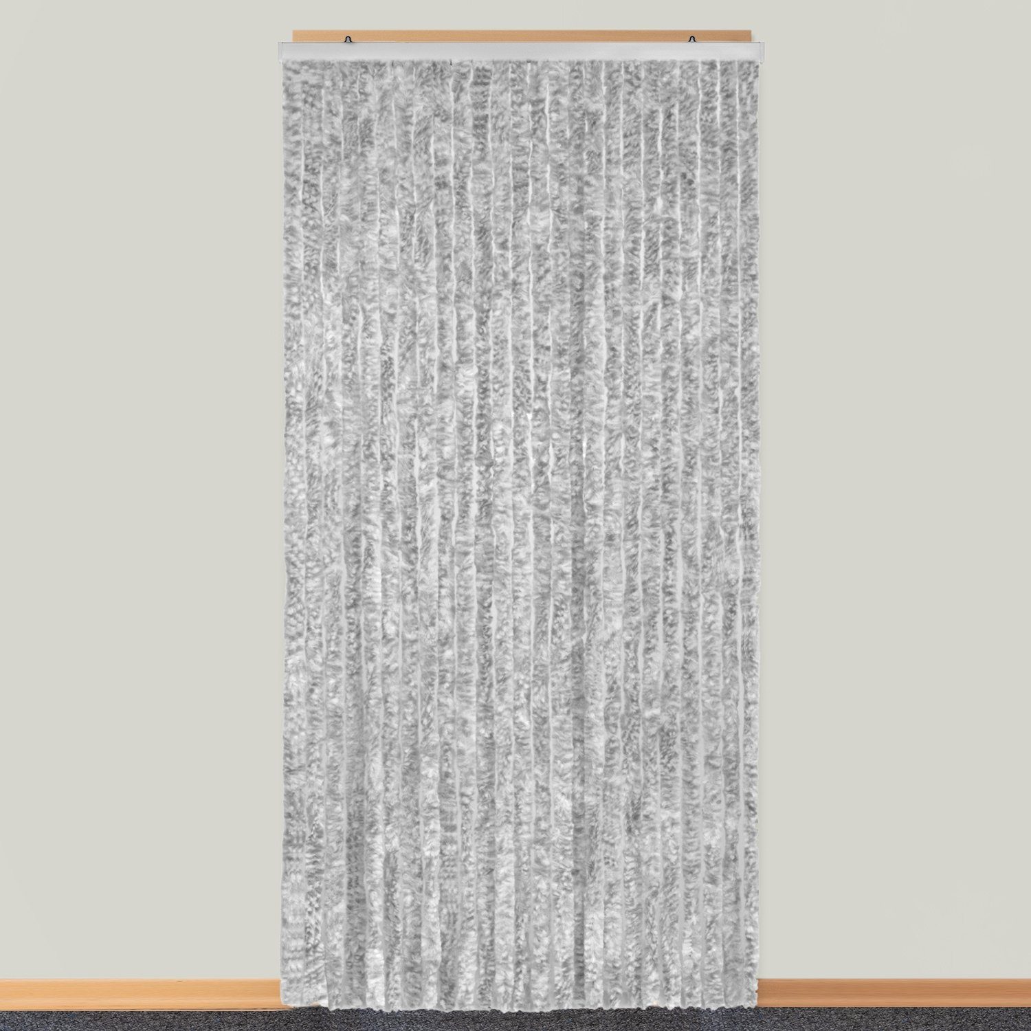 Moritz Türvorhang Flauschvorhang 100 x 230 cm grau weiß (1 St), Hakenaufhängung, Chenille Vorhänge Camping Türvorhang Wohnwagen Wohnmobil Zubehör – Bild 4 von 5
