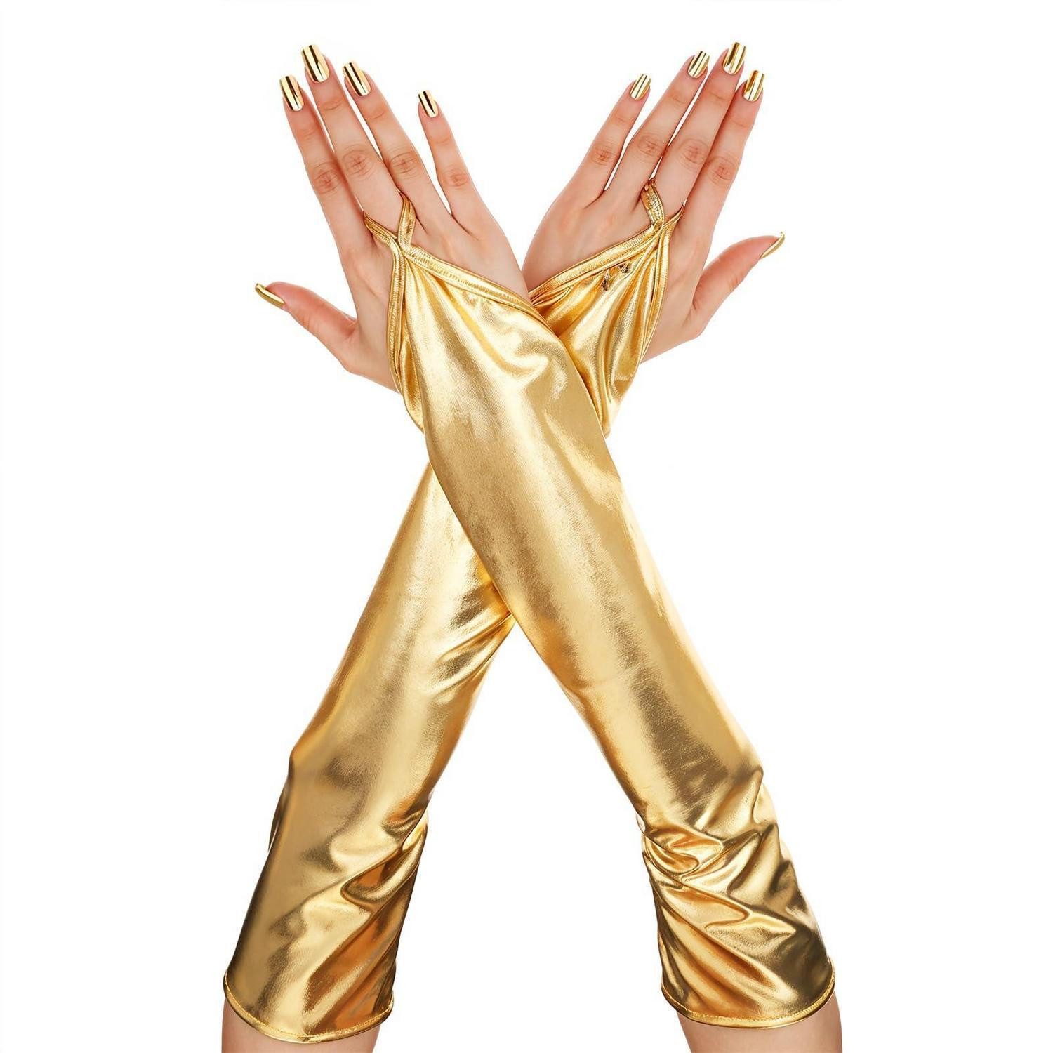 LuxusKollektion Abendhandschuhe Lange Handschuhe Damen Gold Satin 48cm (1-St)