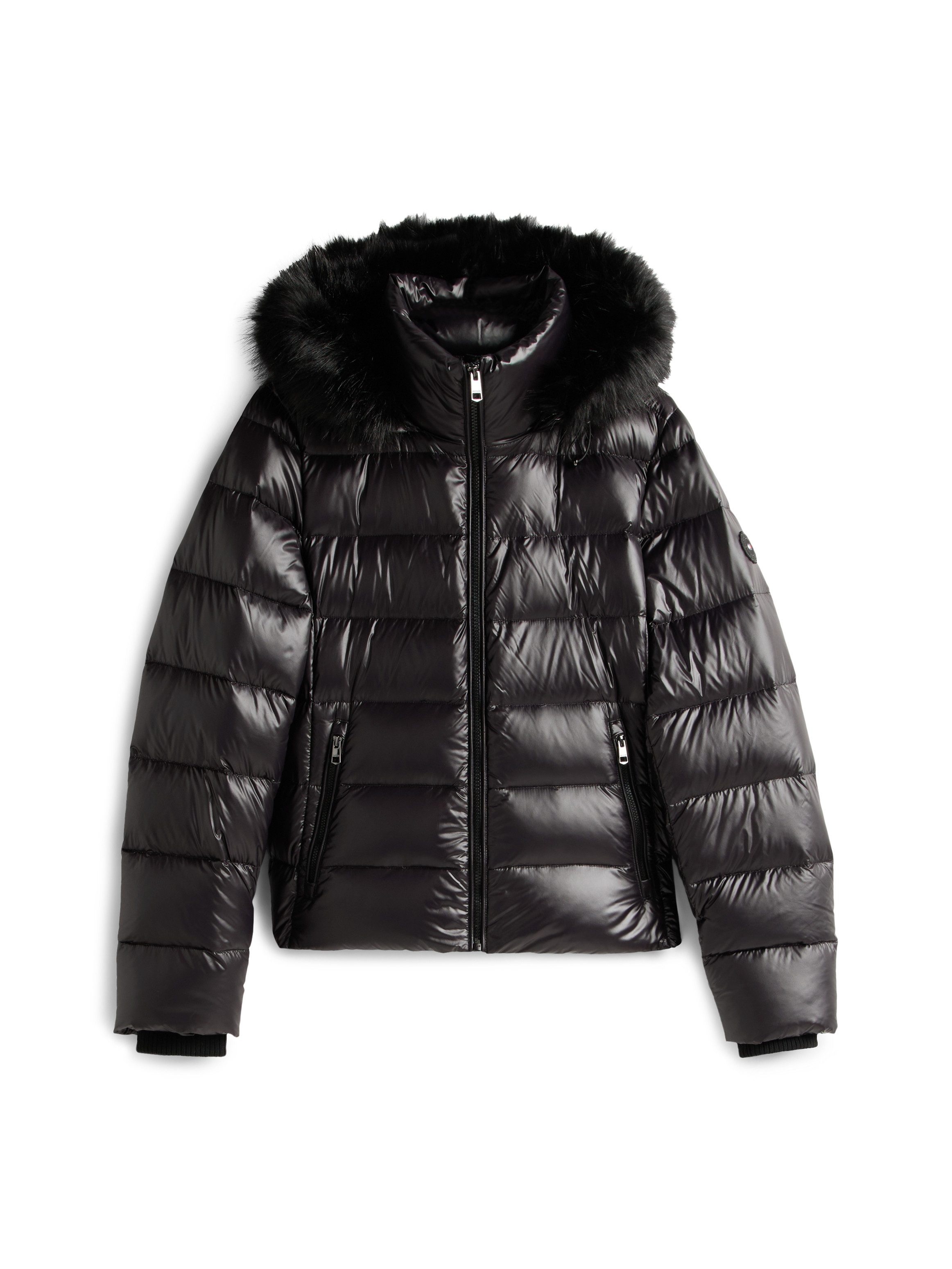 Tommy Hilfiger Steppjacke GLOSS HW DOWN SLIM JACKET W FUR in leicht glänzender Optik, mit Fellimitat – Bild 5 von 5