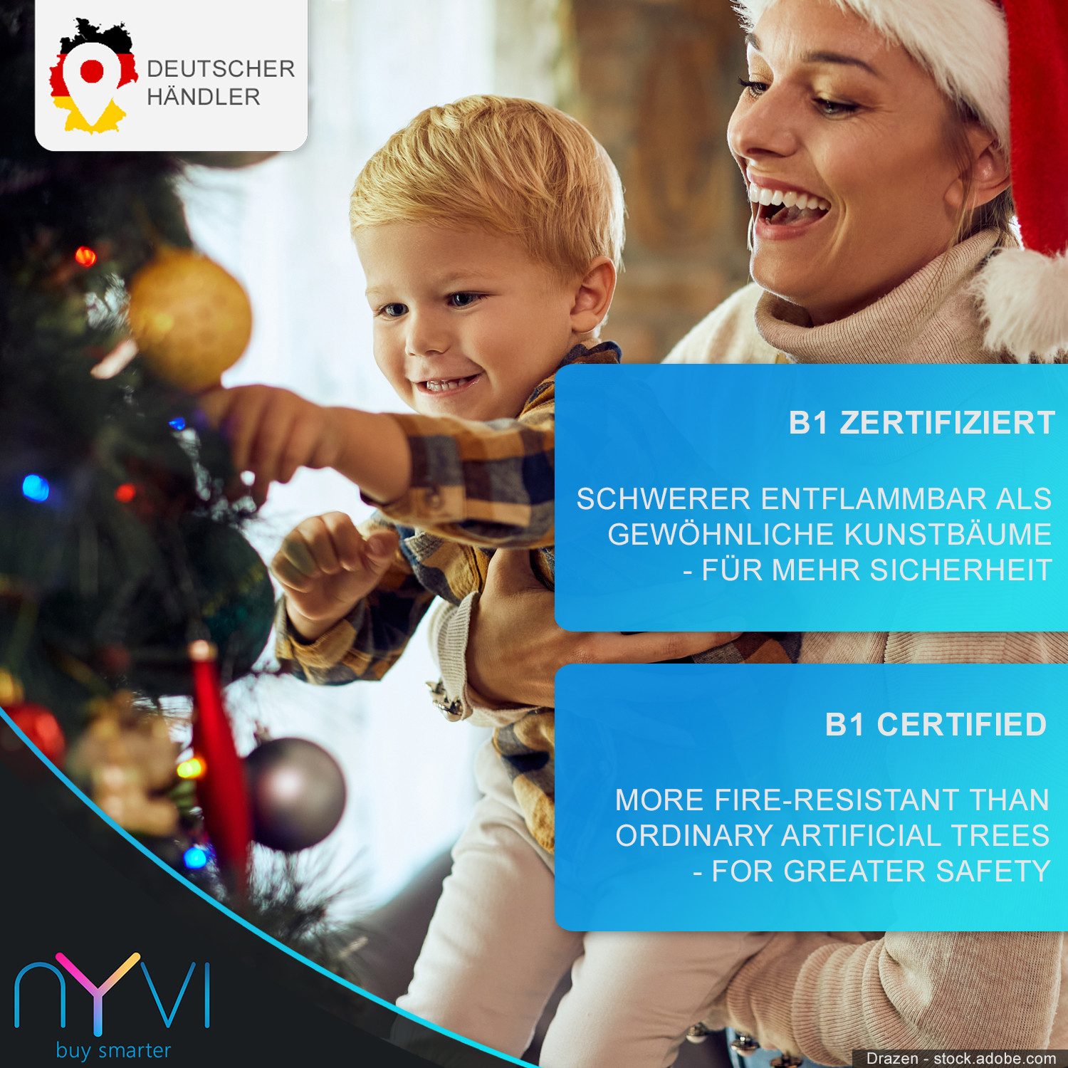 NYVI Künstlicher Weihnachtsbaum Weihnachtsbaum NYVI-Xmas Premium 85cm Spitzguss Künstlich & Lebensecht, Künstlicher Voll-PE Tannenbaum B1 Schwer entflammbar mit Ständer