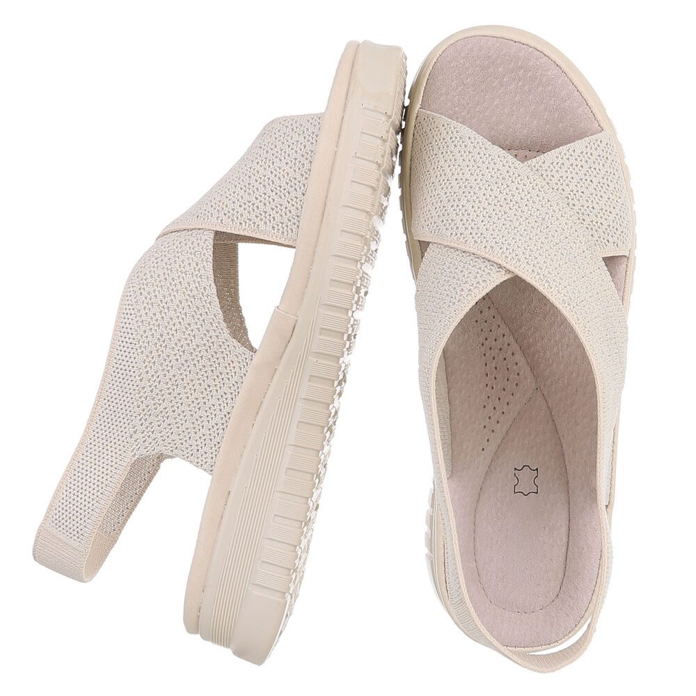Ital-Design Damen Sandalette mit Keilsohle und Strickoptik Riemchensandalette (91849512) Keilabsatz/Wedge Keilsandaletten in Apricot
