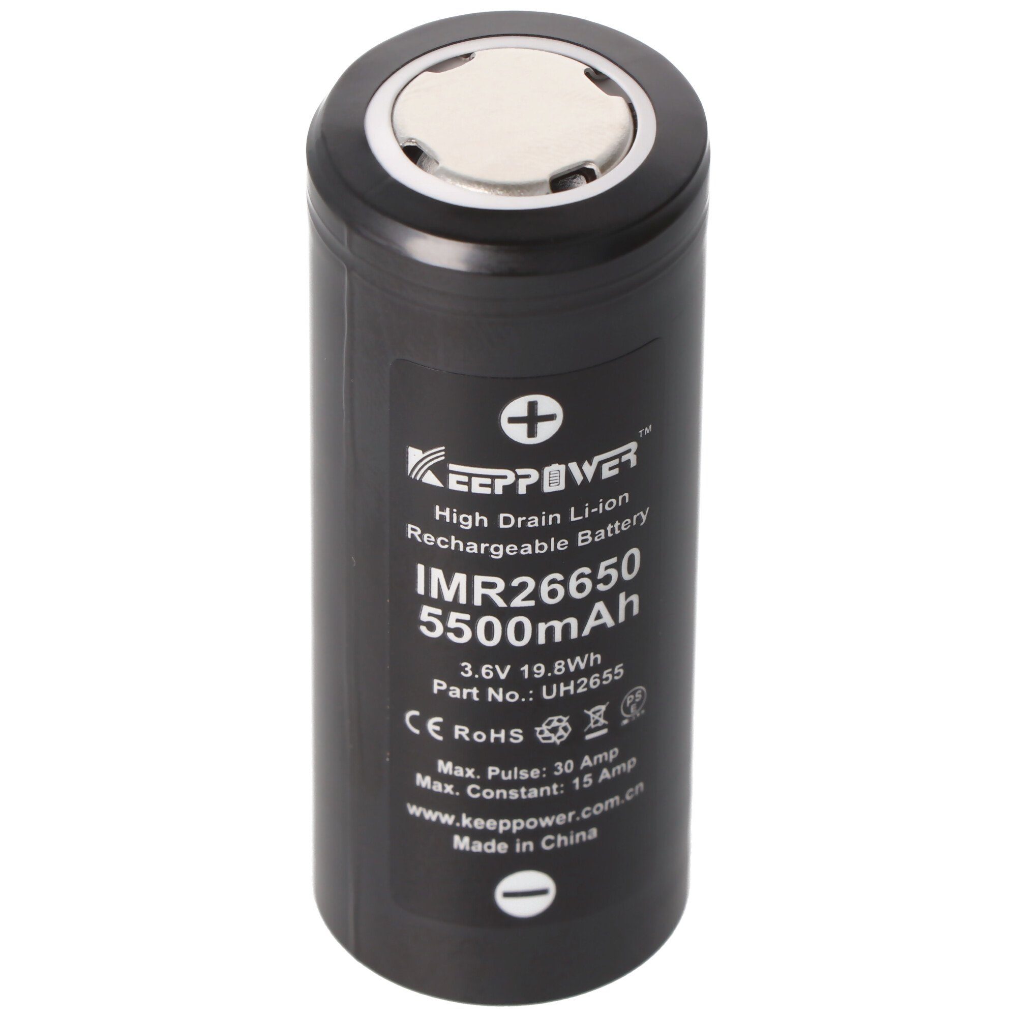Keeppower IMR 26650 Li-Ion Akku 5500mAh 3,6V - 3,7V 15A konstant Abmessungen 6 Akku