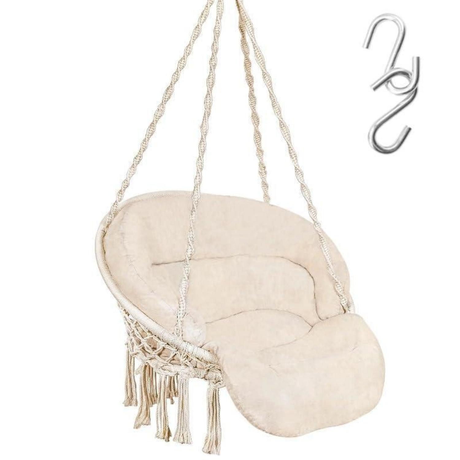 LuxusKollektion Hängesessel Hängesessel Makramee mit Kissen beige bis 150 kg