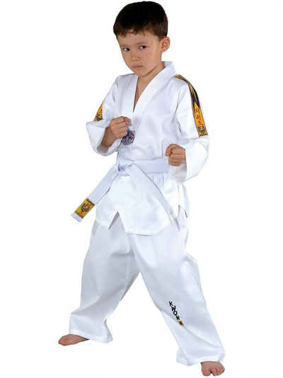 KWON Taekwondoanzug Tiger Taekwondo Anzug mit Gürtel Hose und Jacke Club Line Schulterstreifen (3-teilig, komplett), Kinder, Jugendlich, Erwachsene, Größen: 90 - 180 cm, weiß