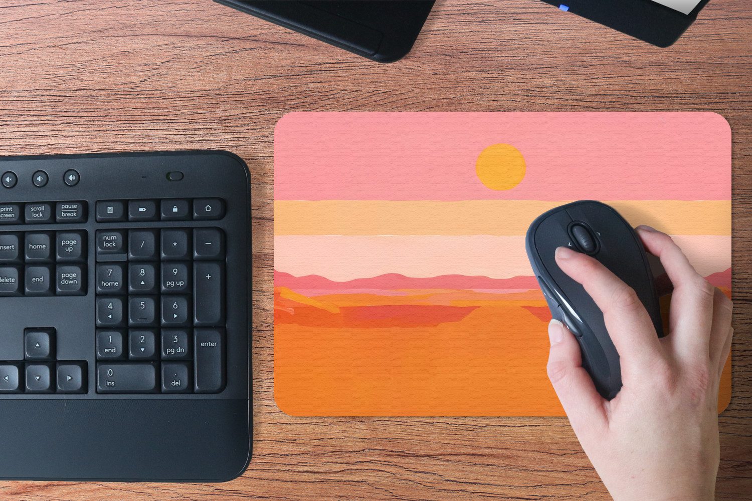 MuchoWow Mauspad Sonne - Abstrakt - Landschaft - Orange (1-St), Mouse pad Klein, Gaming Deko, PC Zubehör, 27x18 cm – Bild 5 von 5