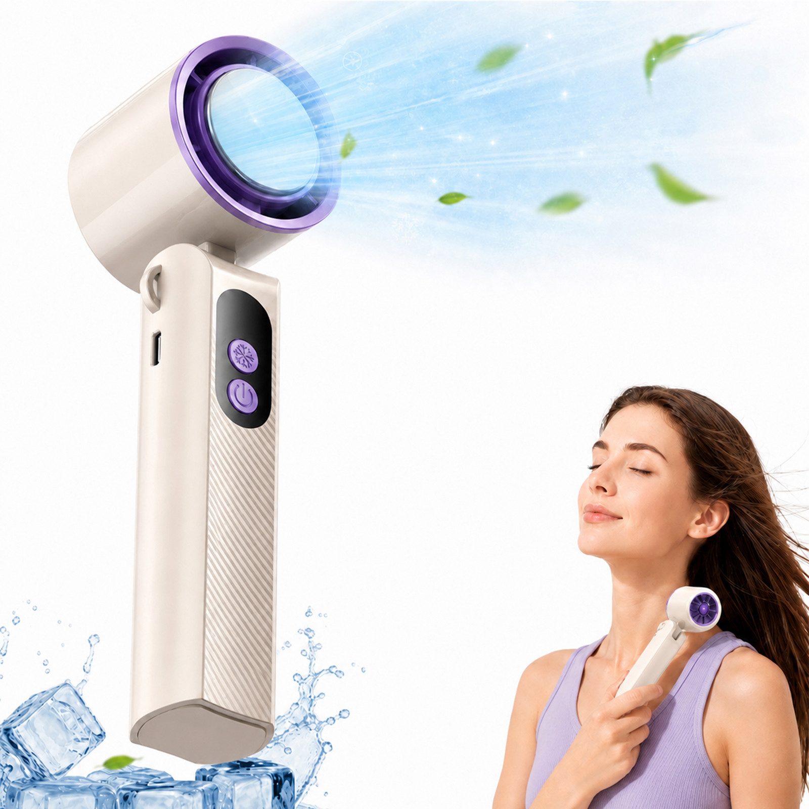 MOPUEA Handventilator Mini Handventilator mit Turbo Kühlung & LED Display, 199 Stufen, LED Display, 180° klappbar, leise, Akku