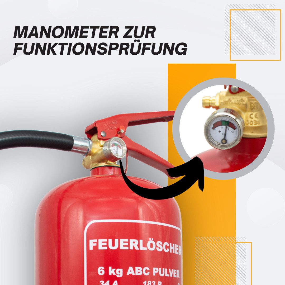 Sensorit Pulver-Feuerlöscher 6kg Pulverlöscher, Feuerlöscher, ABC inkl. Halterung und Prüfschild