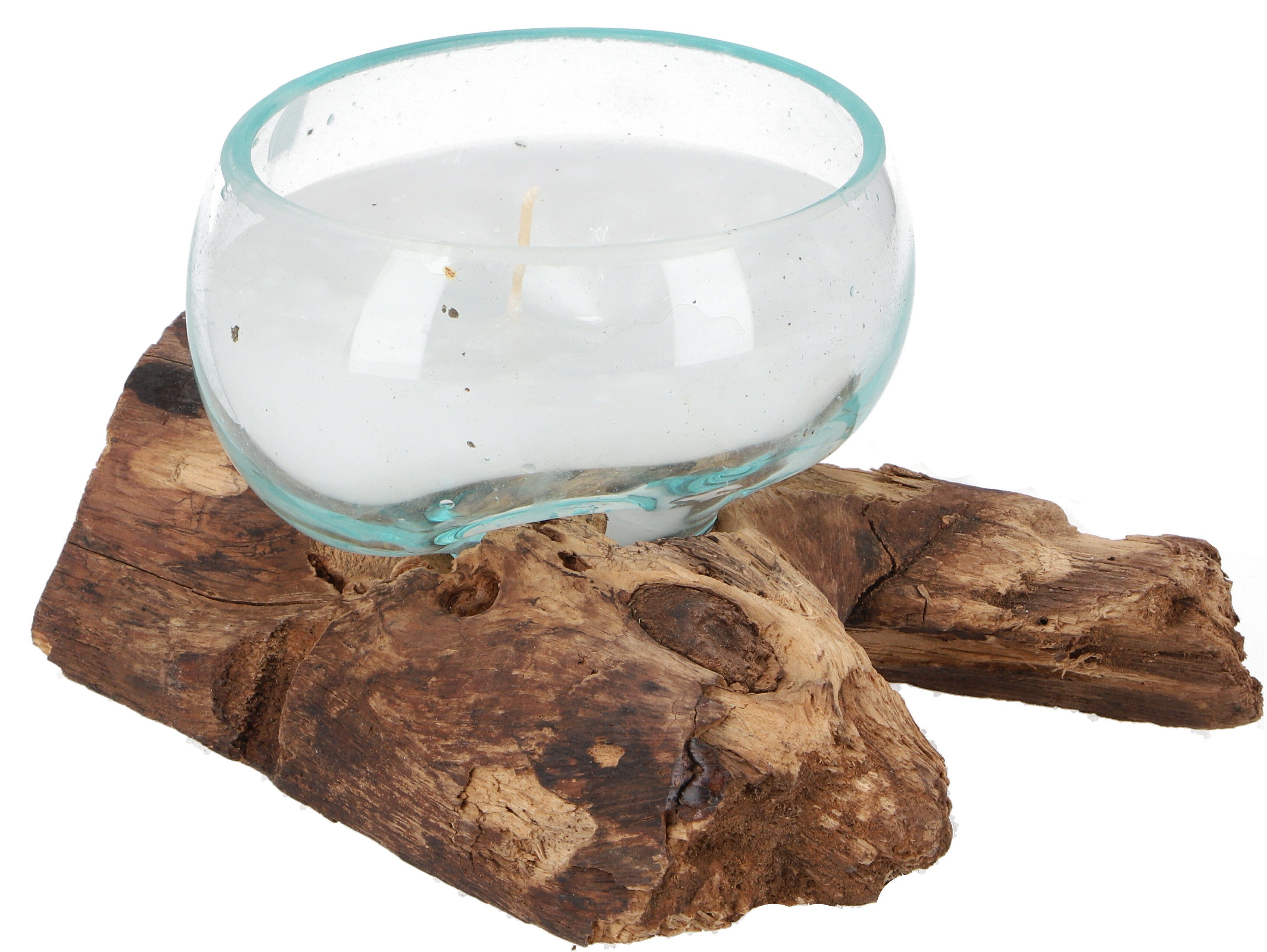 Guru-Shop Windlicht Wurzelholzvase mit Kerze, Teelichtglas aus.. | Windlichter