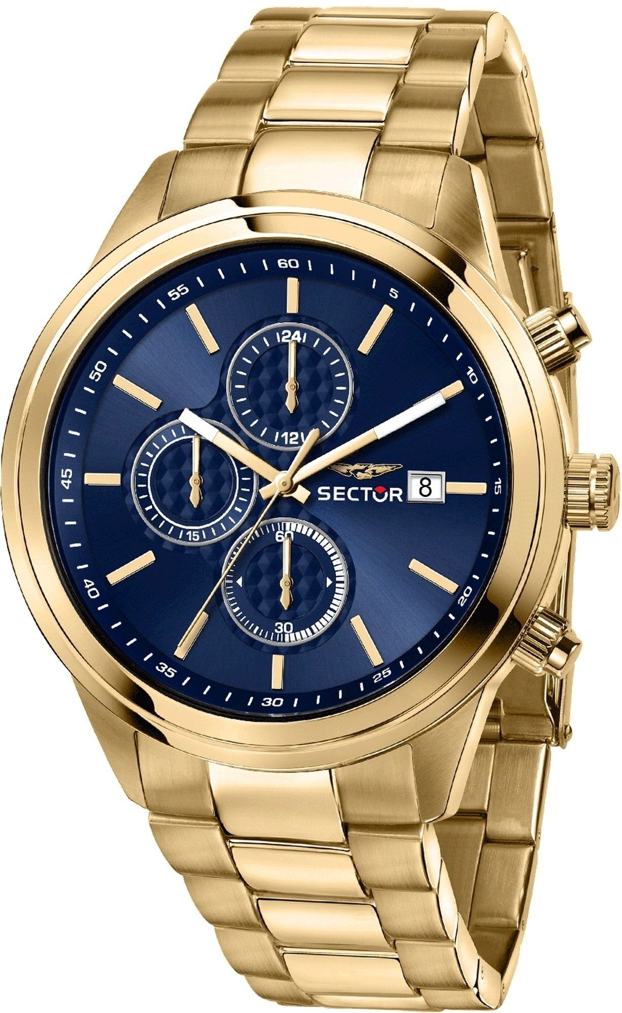 Chronograph Sector (ca. Herren Herren rund, Edelstahlarmband Armbanduhr gold, Chrono, Fashion Sector 43mm), Armbanduhr