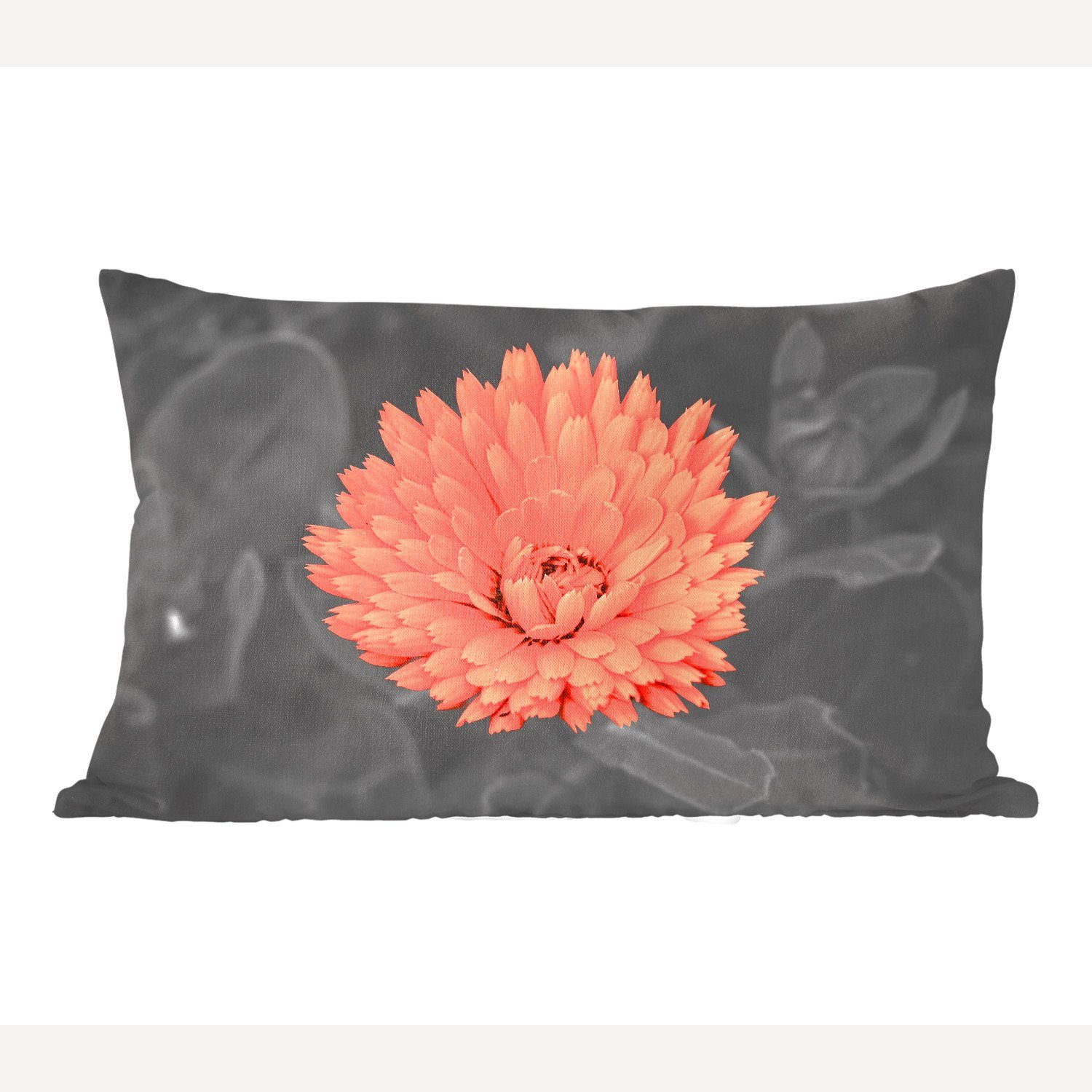 MuchoWow Dekokissen Blumen - Orange - Schwarz - Weiß, Wohzimmer Dekoration, Zierkissen, Dekokissen mit Füllung, Schlafzimmer