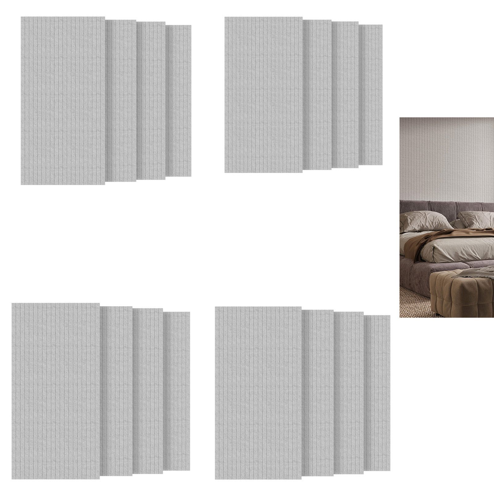 FIVMEN Wandpaneel Akustikpaneele Wand Selbstklebend Schalldämmung 4er/set, (16-tlg) Schwarz/Weiß/Hellgrau 120x60cm Polyesterfaser Langer Streifen