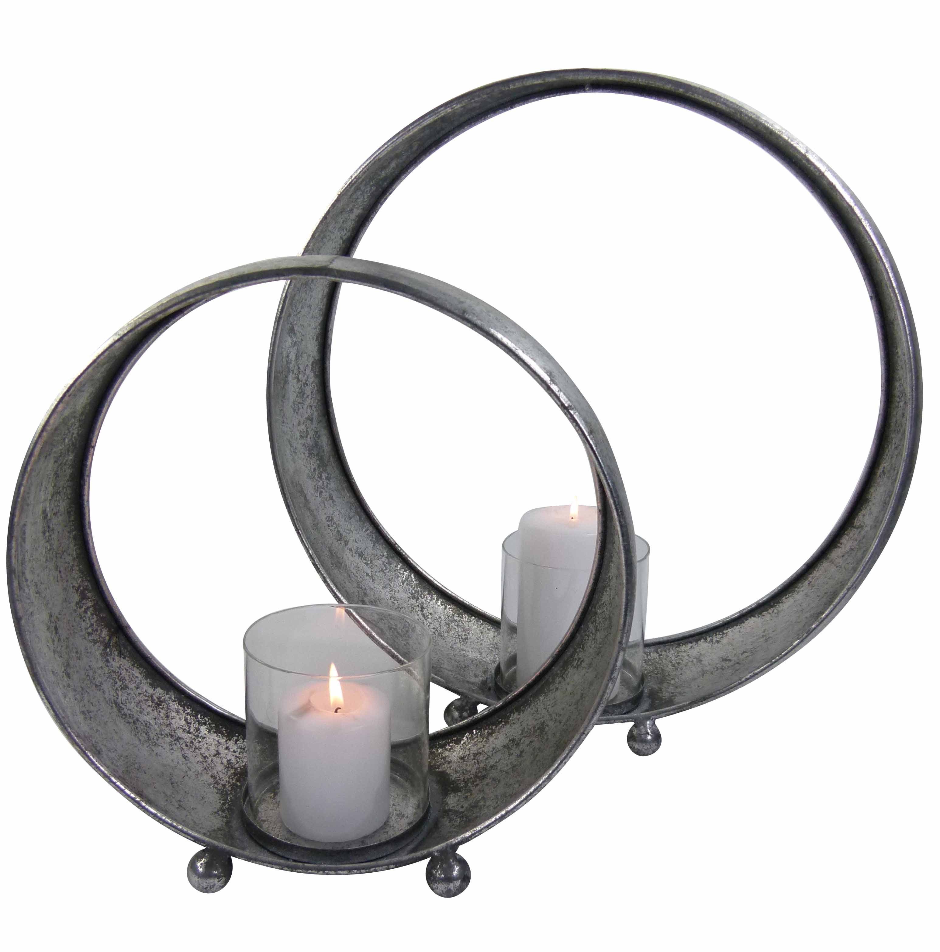 GlasArt Dekoobjekt Deko-Ring Metall Kreis Skulptur Windlicht 29-39cm Silber günstig online kaufen
