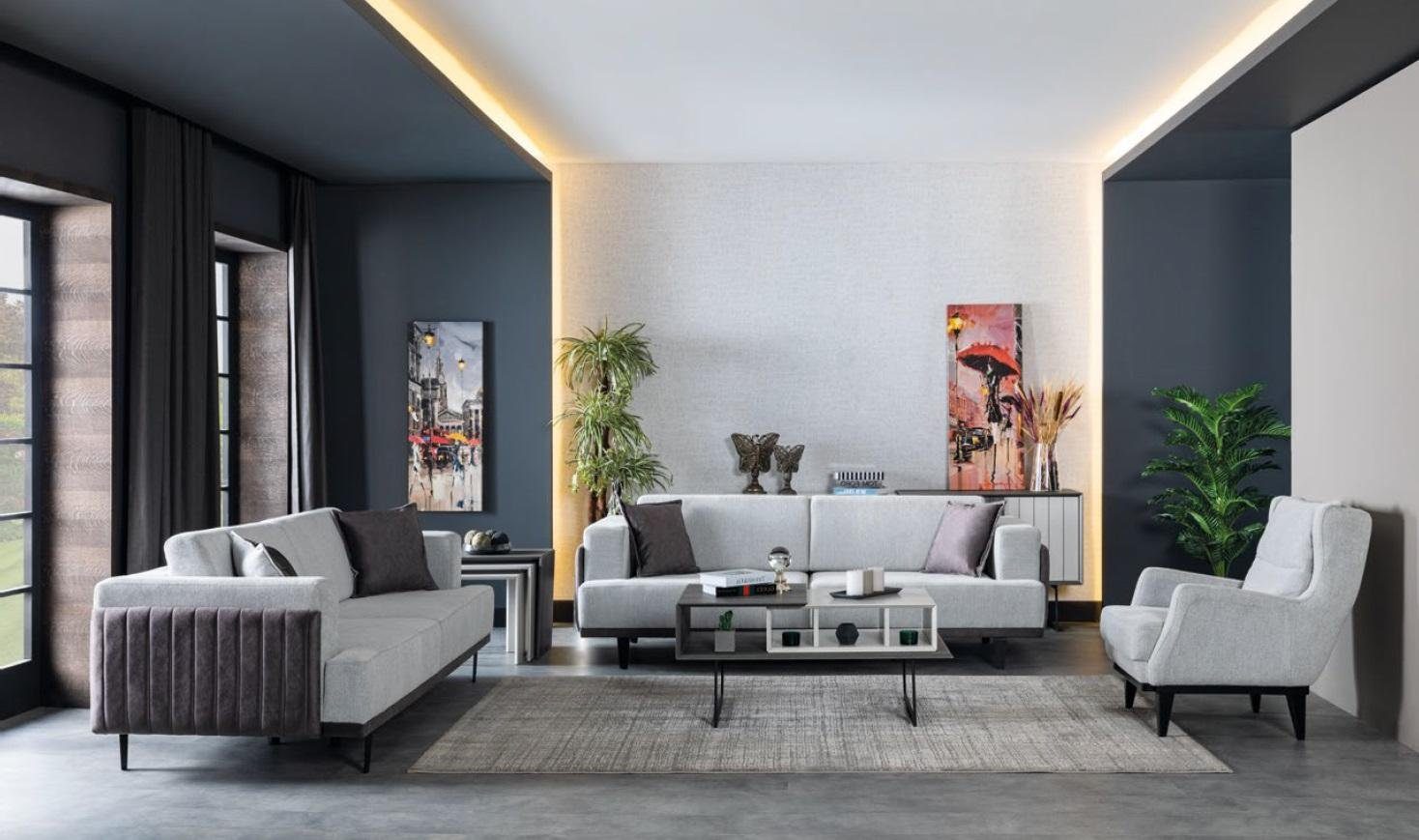 Wohnzimmer Ohne (Sessel, Sessel Beistelltisch), Sitzer Made Grau Europe Stil Modern JVmoebel in Sessel