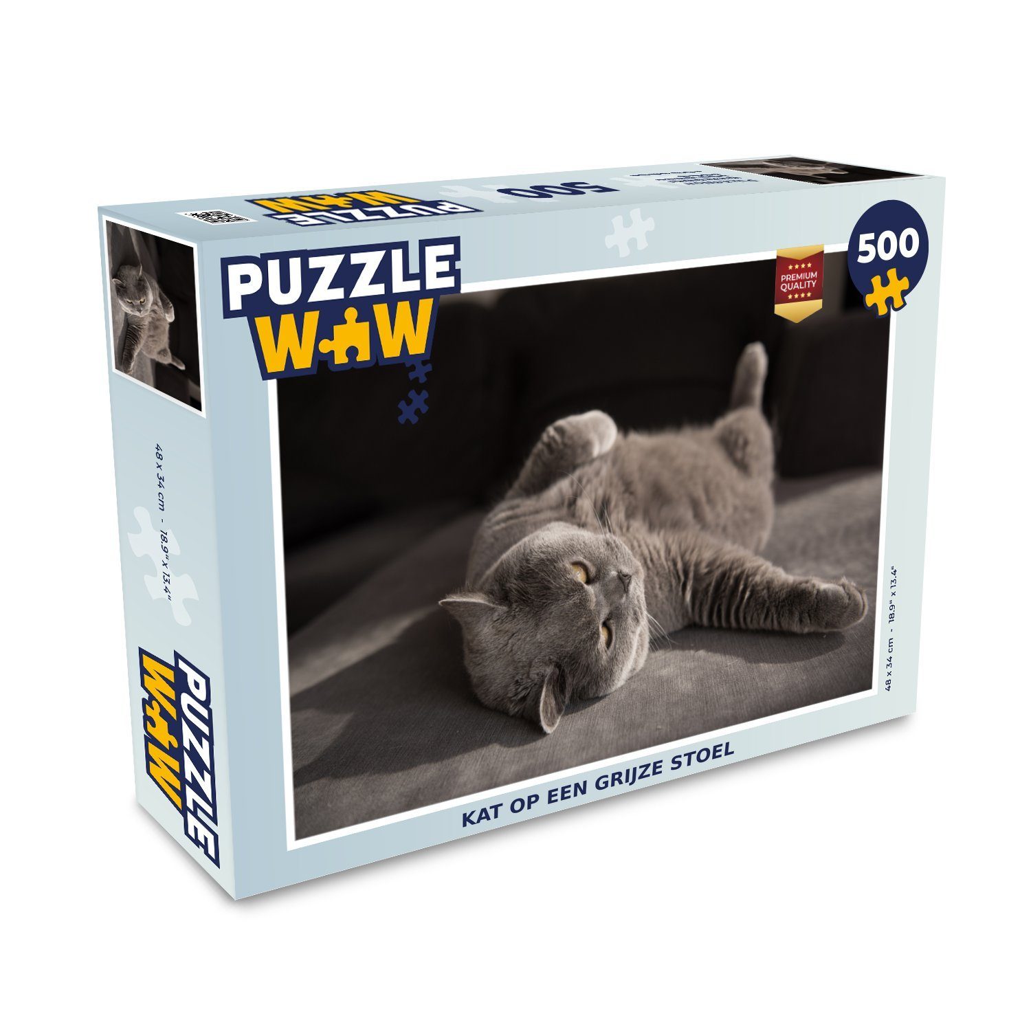 MuchoWow Puzzle Tier - Katze - Grau, 500 Puzzleteile, Foto-Puzzle, Bilderrätsel, Puzzlespiele, Spielzeug