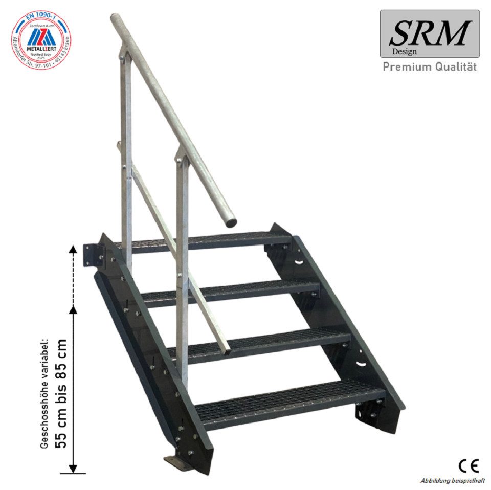 SRM Design Außentreppe 3 Stufen Stahltreppe komplett Anthrazit Breite 60 cm Höhe 40 - 60 cm o
