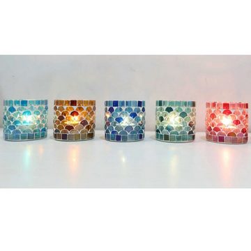 Casa Moro Windlicht Orientalisches Mosaik Glas-Windlicht Athen S in verschiedenen Farben (Teelichthalter Boho Chic Kerzenständer Kerzenhalter, Windlicht 5er Set), Ramadan Dekoration WZ777-S