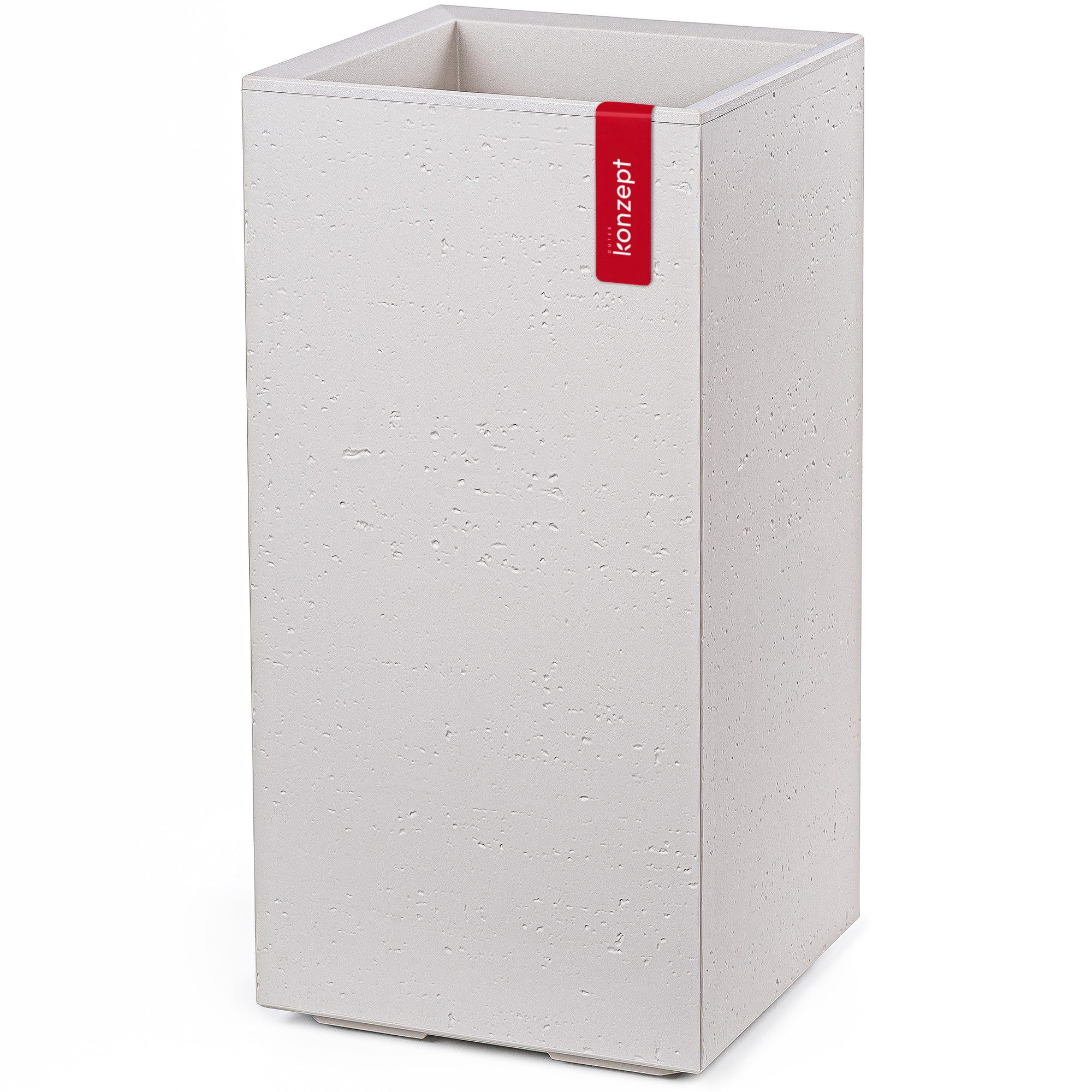 KONZEPT Pflanzkübel hoch in Beton-Optik mit Rollen und Drainage, 28,6 x 28,6 x 59,4 cm, Europäisches Produkt, für innen & außen, Leicht, Robust kunststoff
