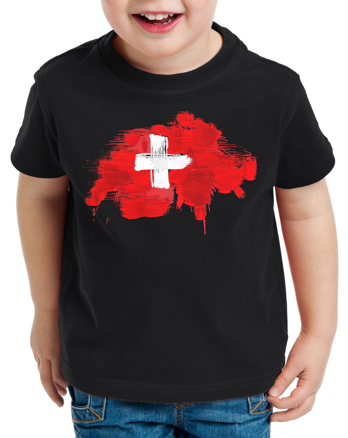 style3 Print-Shirt Kinder T-Shirt Flagge Schweiz Fußball Sport Suisse WM EM  Fahne