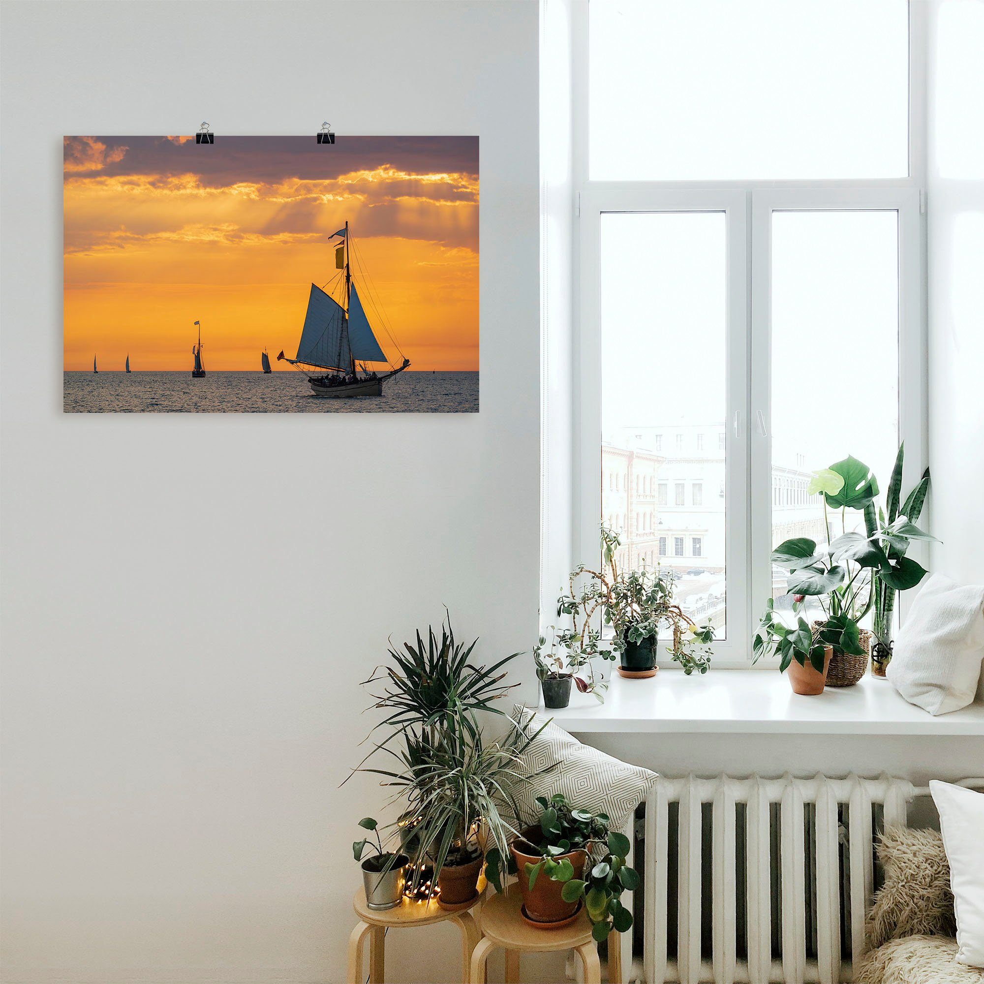 Artland Wandbild Segelschiffe Wandaufkleber Leinwandbild, Hanse in Größen Poster (1 auf versch. Sail Alubild, als Gewässer in der St), Rosto, oder