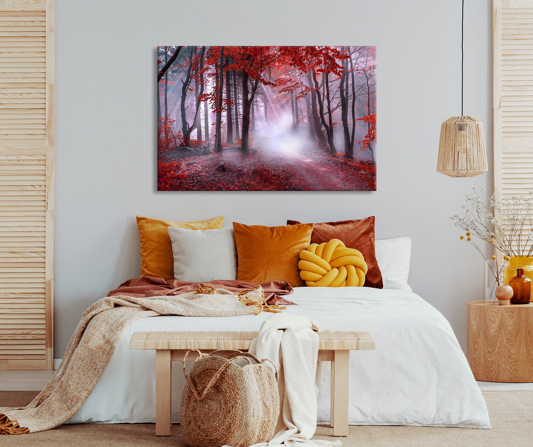 Bönninghoff Leinwandbild Wandbild NEBEL IM ROTEN WALD 78x118 cm – Leinwandbild Keilrahmen Deko, Natur, Wald, mystischer Wald (1 St), auf Keilrahmen gespannt – Bild 2 von 5