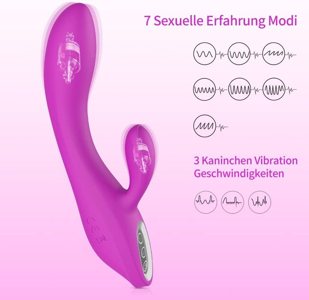 autolock Klitoris-Stimulator Vibratoren für Sie Klitoris und G-punkt mit Starke Funktion, Silikon Rabbit Vibrator Analvibrator mit 7 Vibrationsfrequenz Lila