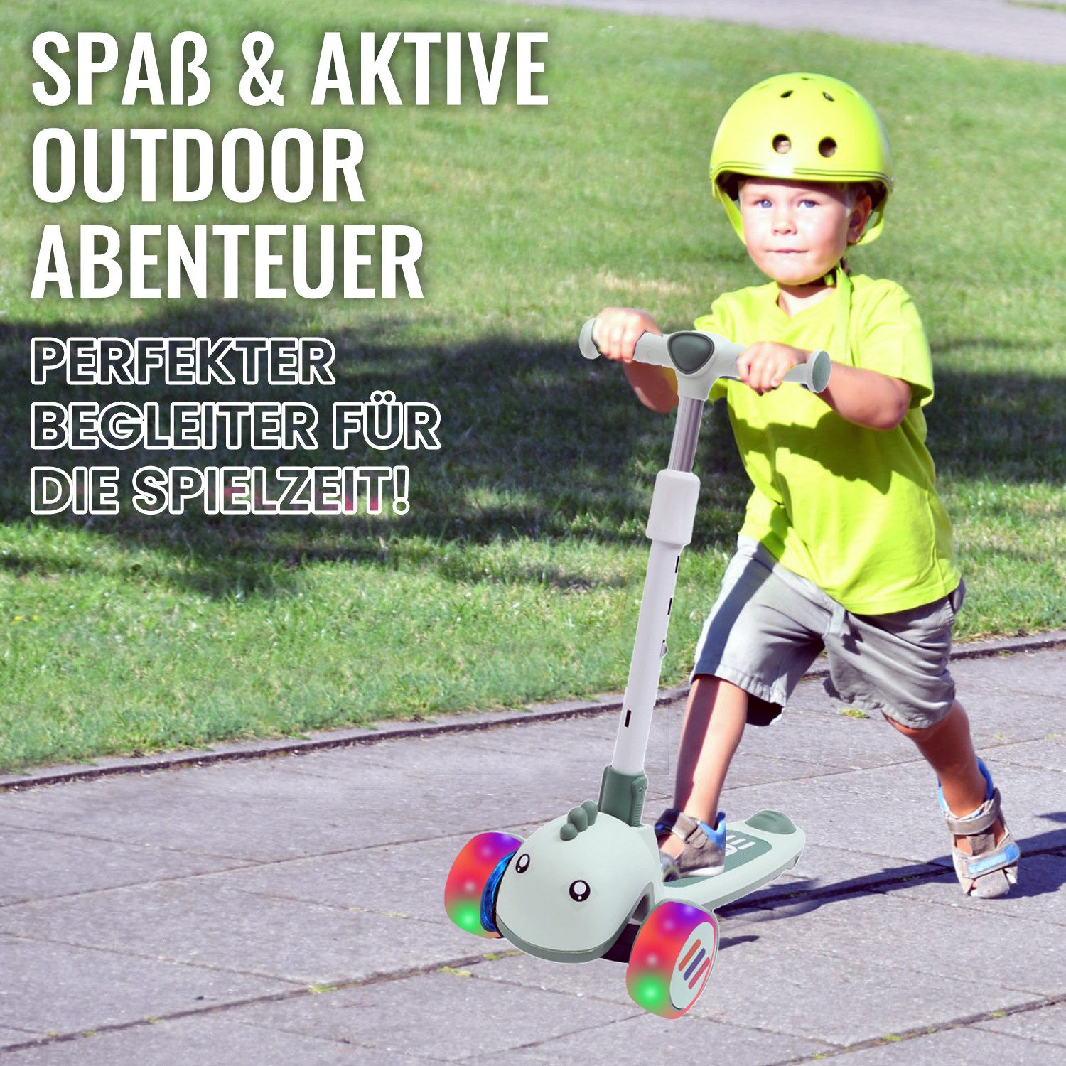 Habib Gruppe Dreiradscooter Kinderroller mit Tier-Design, 3-Rad, LED-Licht & Faltbar