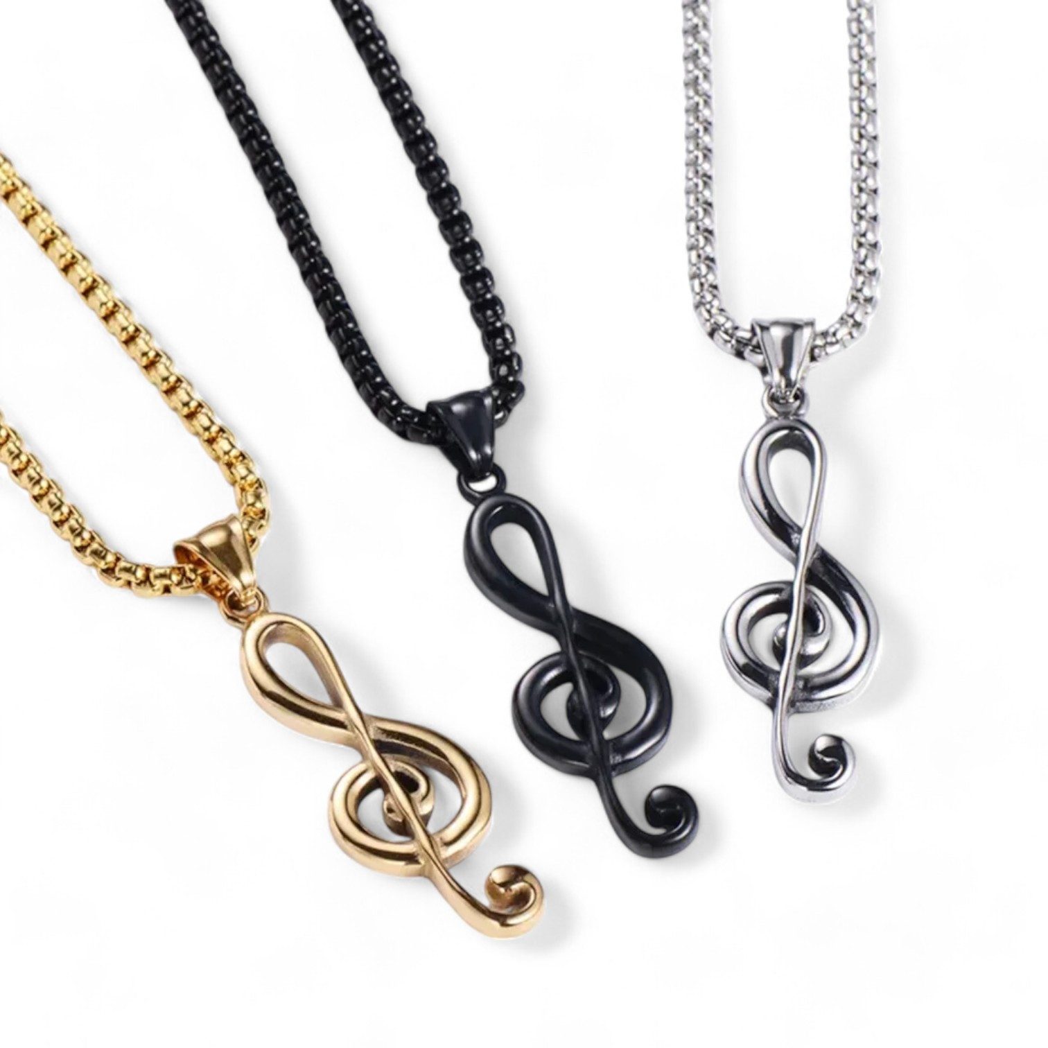 Eyecatcher Edelstahlkette Halskette mit Notenschlüssel Anhänger günstig online kaufen
