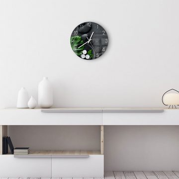 DEQORI Wanduhr 'Spa-Konzept auf Schiefer' (Glas Glasuhr modern Wand Uhr Design Küchenuhr)