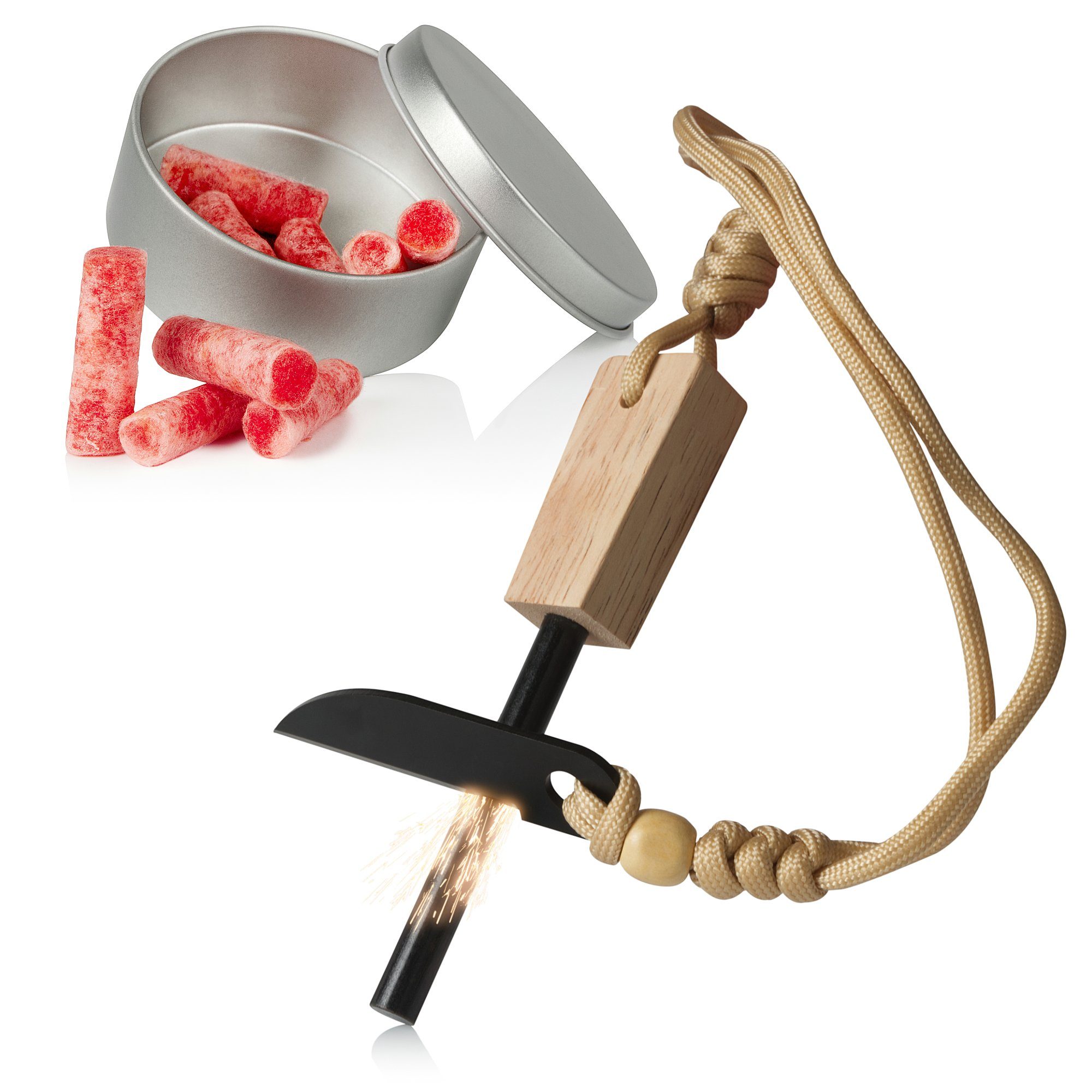 CampFeuer Зажигалки Feuerstahl Set mit Feuerstahl, Schaber, Гриль зажигалки in Edelstahldose (Set, Feuerstahl, Schaber in Klingenform und Гриль зажигалки in Edelstahldose)