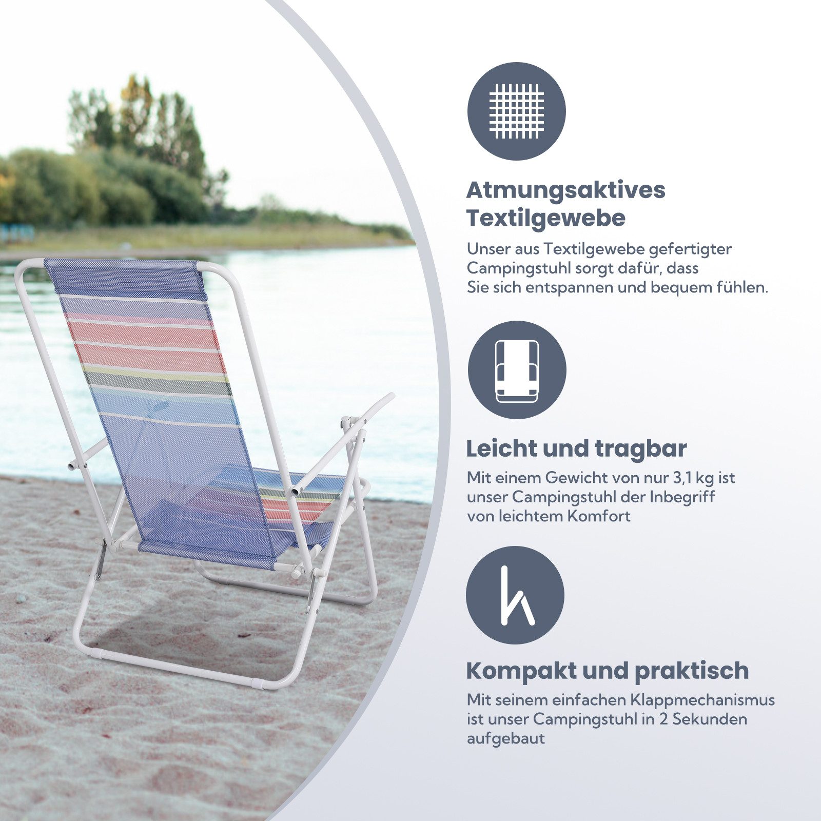 Fridani Campingstuhl RCG 100 Klappstuhl Grün + Kopfpolster Bequemer XXL Gartenstuhl Sonnenliege