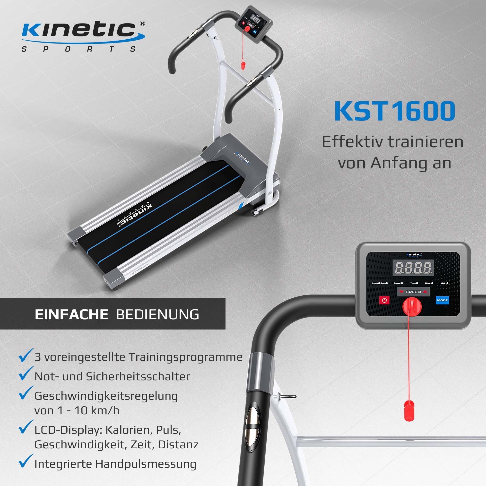 Kinetic Sports Laufband 10 Motor, mit klappbar, LCD-Display, bis Konsole 600 Watt km/h KST1600