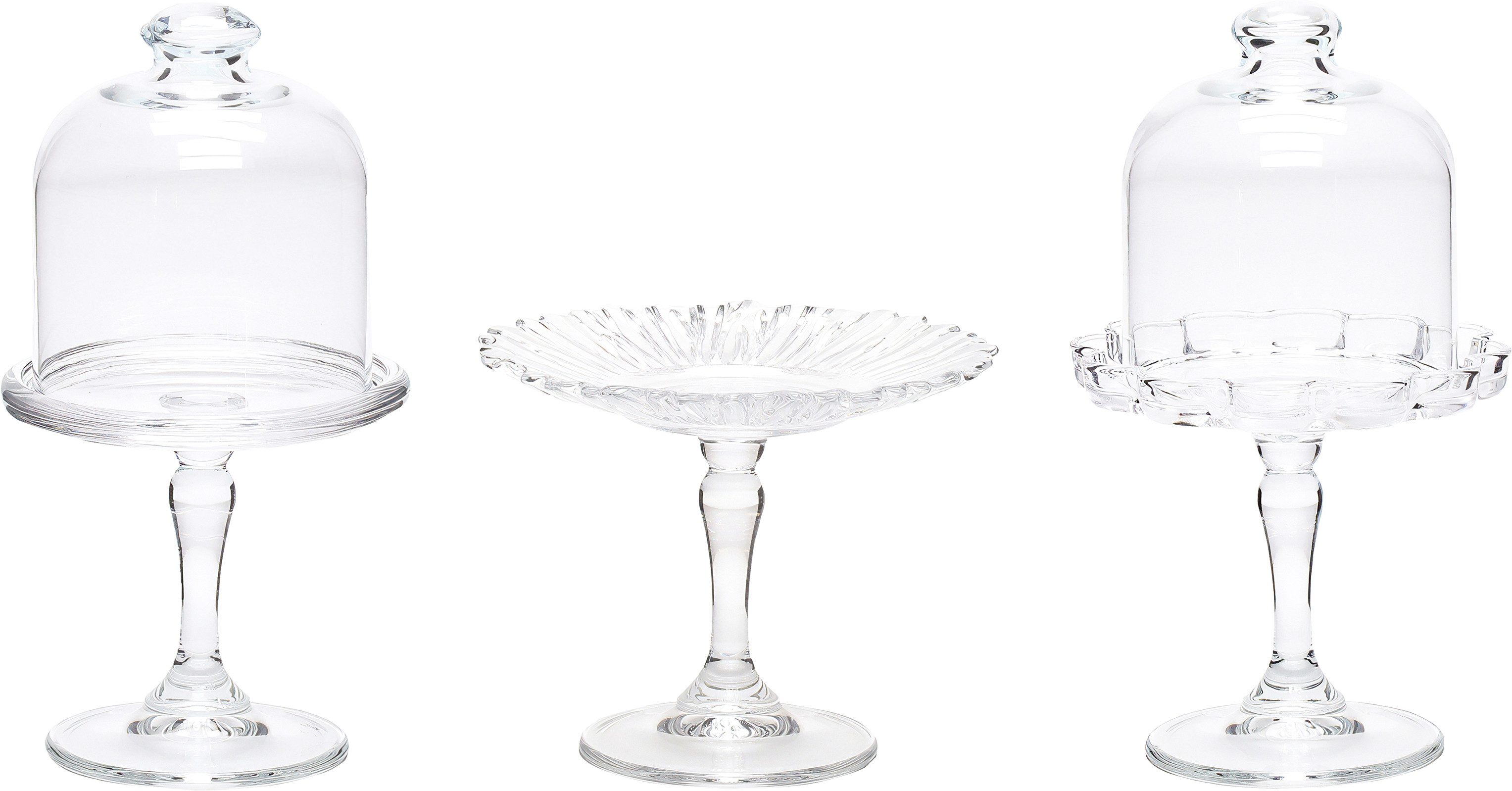 CreaTable Tortenplatte Mini Patisserie, Tortenplatten-Set, 3-tlg., Glas, (Set, 3-tlg), Landhaus-Charme, Klassische Tradition, Festliche Momente