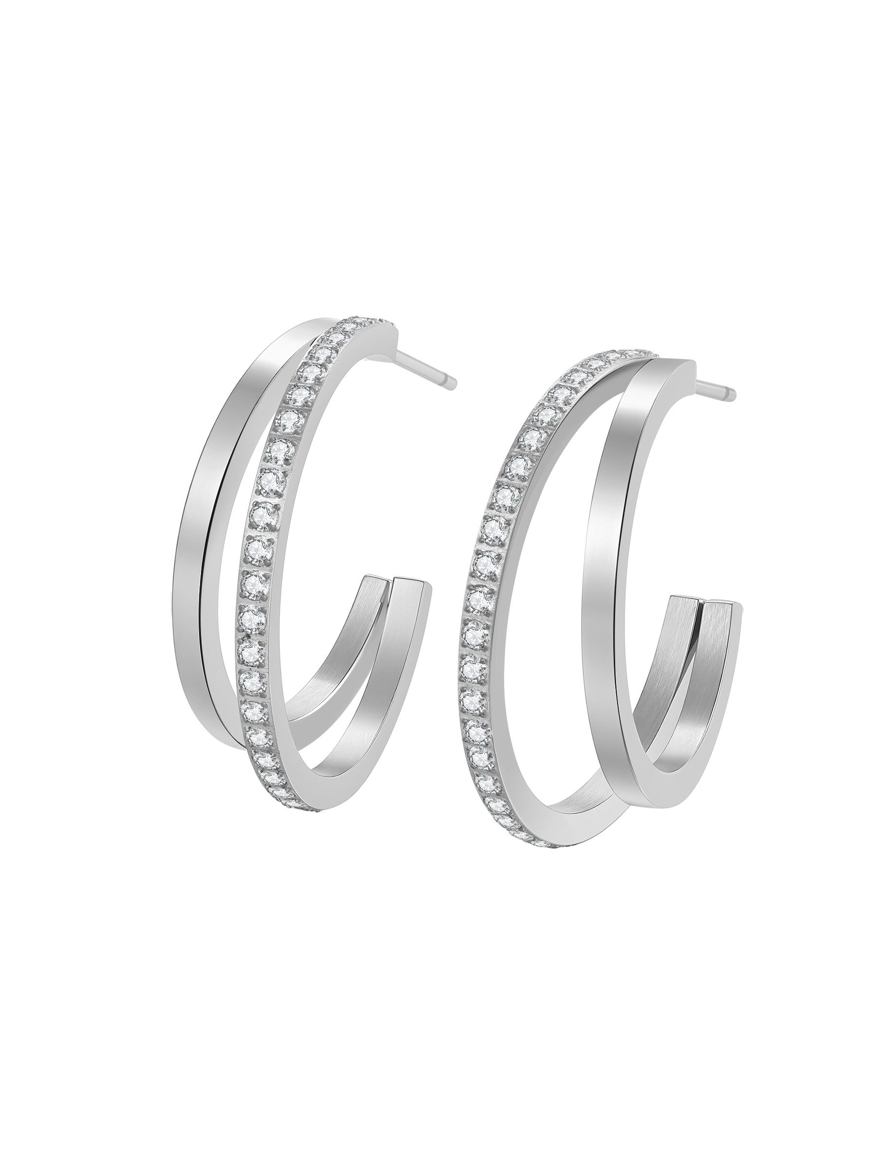 Hey Happiness Paar Creolen Damen Offen – Layering Ohrstecker mit Zirkonia aus Edelstahl, 18K vergoldeter & rosévergoldeter moderner mehrreihiger Ohrschmuck