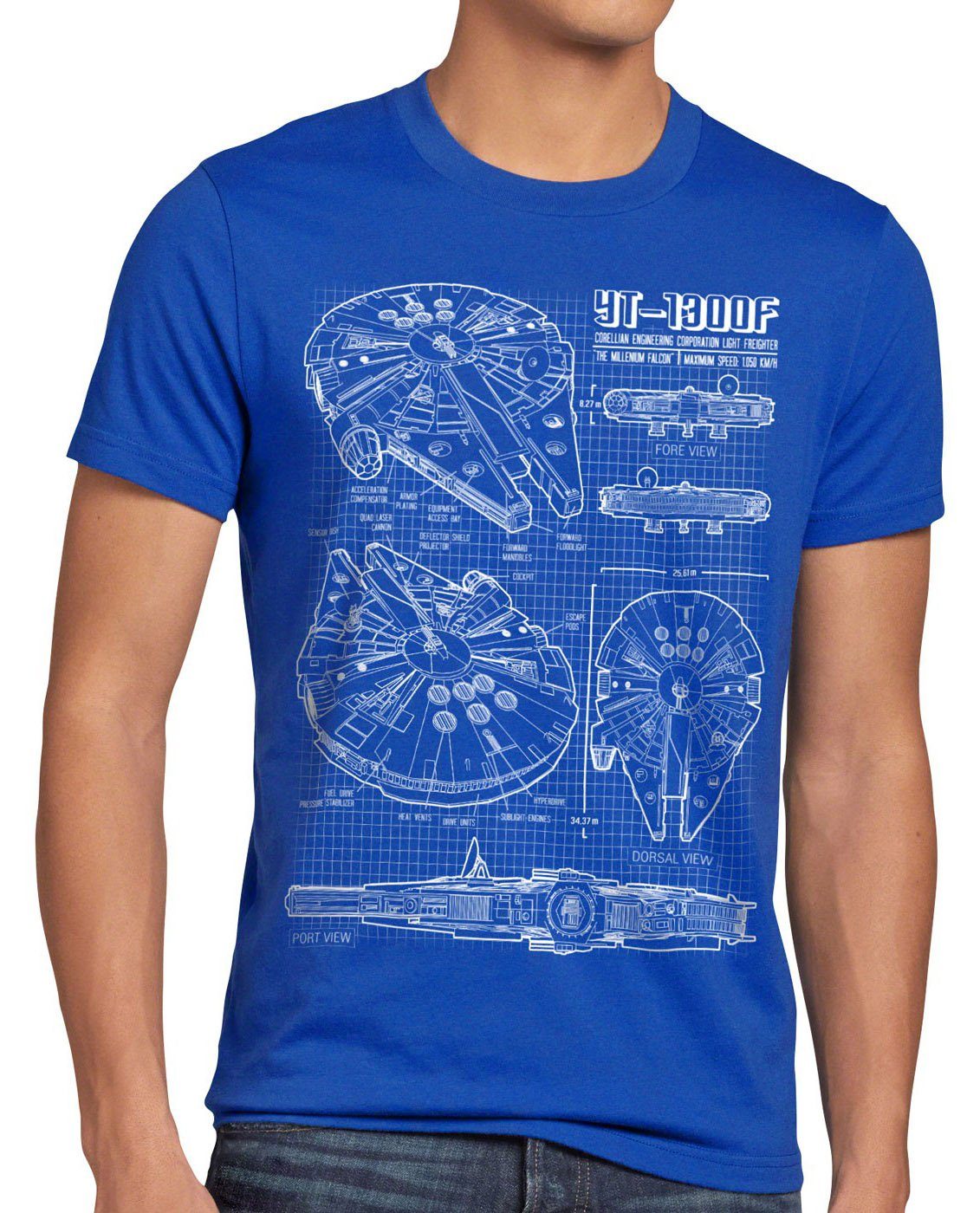 style3 der luke krieg Falcon Print-Shirt Millennium wars blau sterne star rasender Herren T-Shirt falke