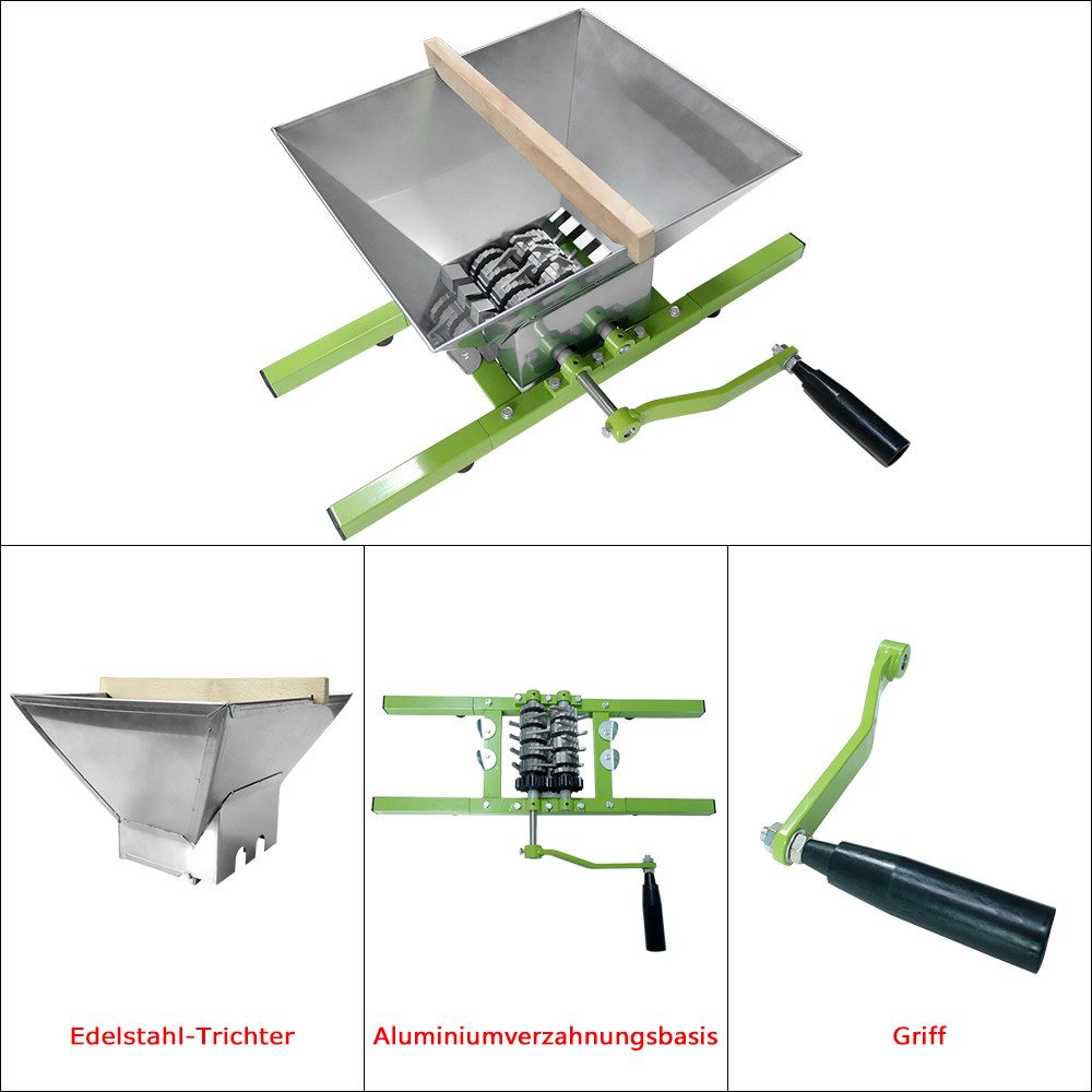FIVMEN Entsafter 7L Obstmühle Obstmuser Obsthäcksler Beerenmühle Traubenmühle, Maischemühle Mühle Muser manuell Obstpresse mit Handkurbel