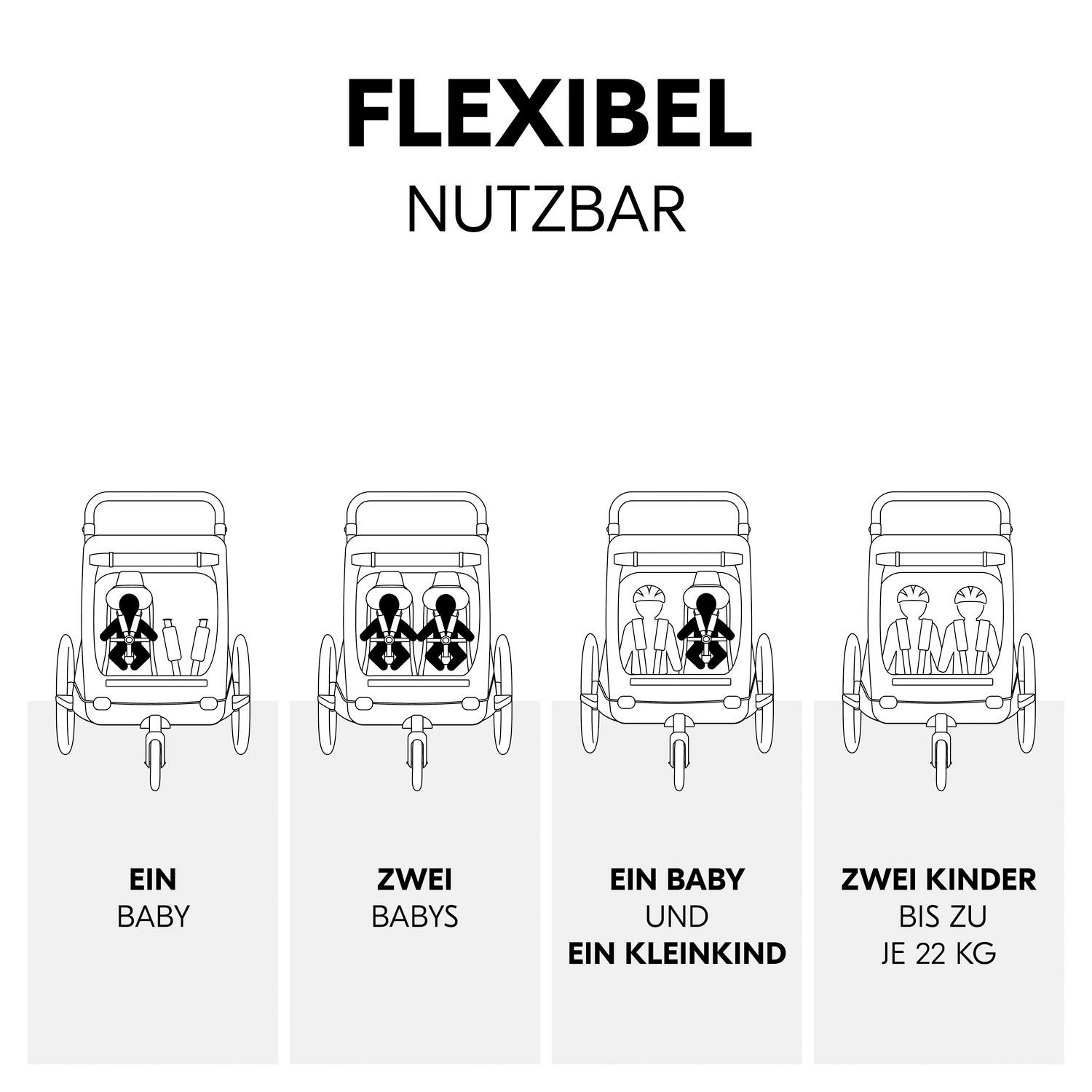 Hauck Fahrradkinderanhänger Baby Lounger 2 Grey, mit Beindecke