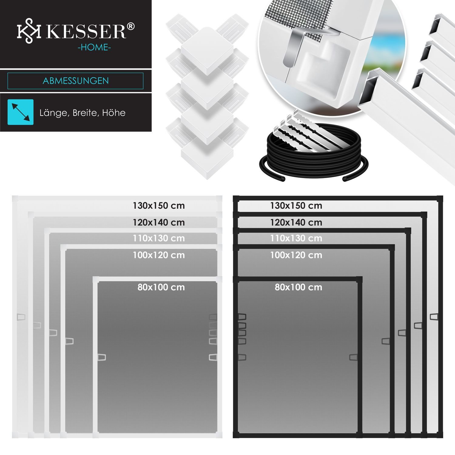 KESSER Insektenschutzplissee, Fliegenschutzgitter für Fenster mit Aluminium Rahmen